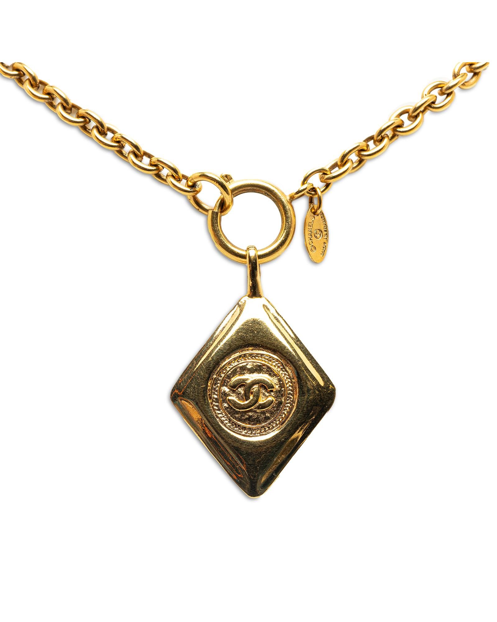 image of Chanel Metal Pendant Necklace With Gold-Tone Chain, Women's