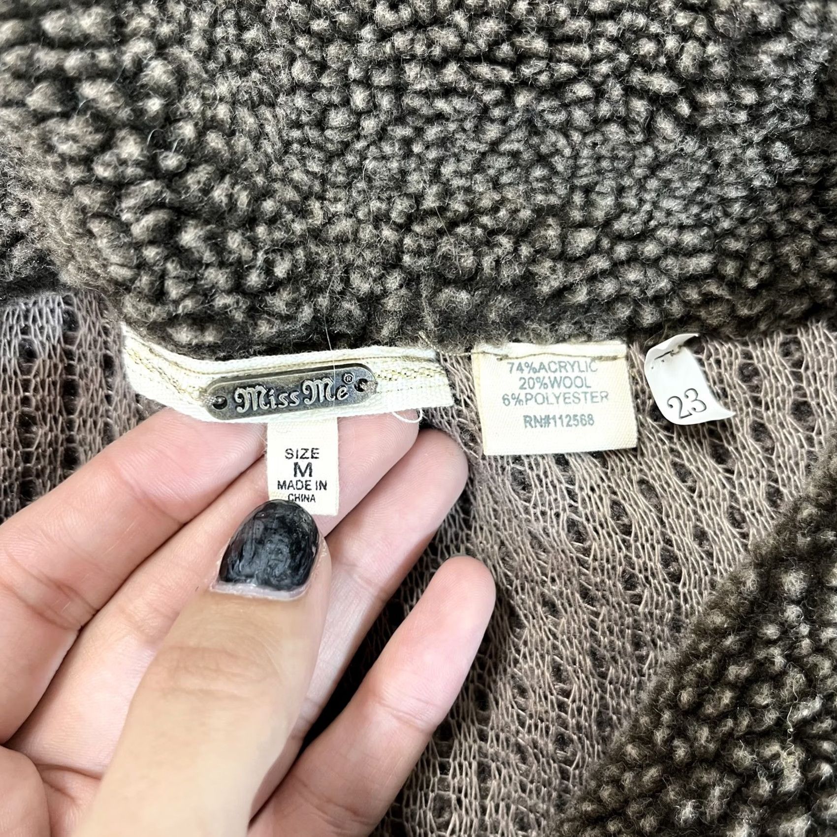Miss Me Miss Me Sweater Cardigan Womens Medium Brown Wool Blend Asymmetrical Collar Knit Pockets Size M / US 6-8 / IT 42-44 - 2 Thumbnail