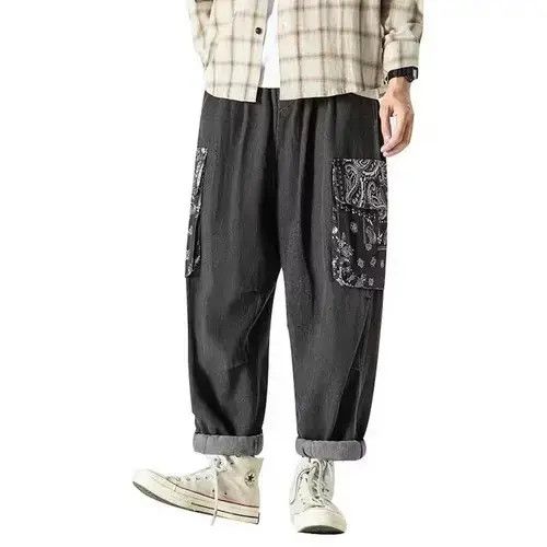 Japanese Brand 20AW Indigo Union Japan Black Denim Bandana Patchwork Pants Size US 32 / EU 48 - 2 Thumbnail
