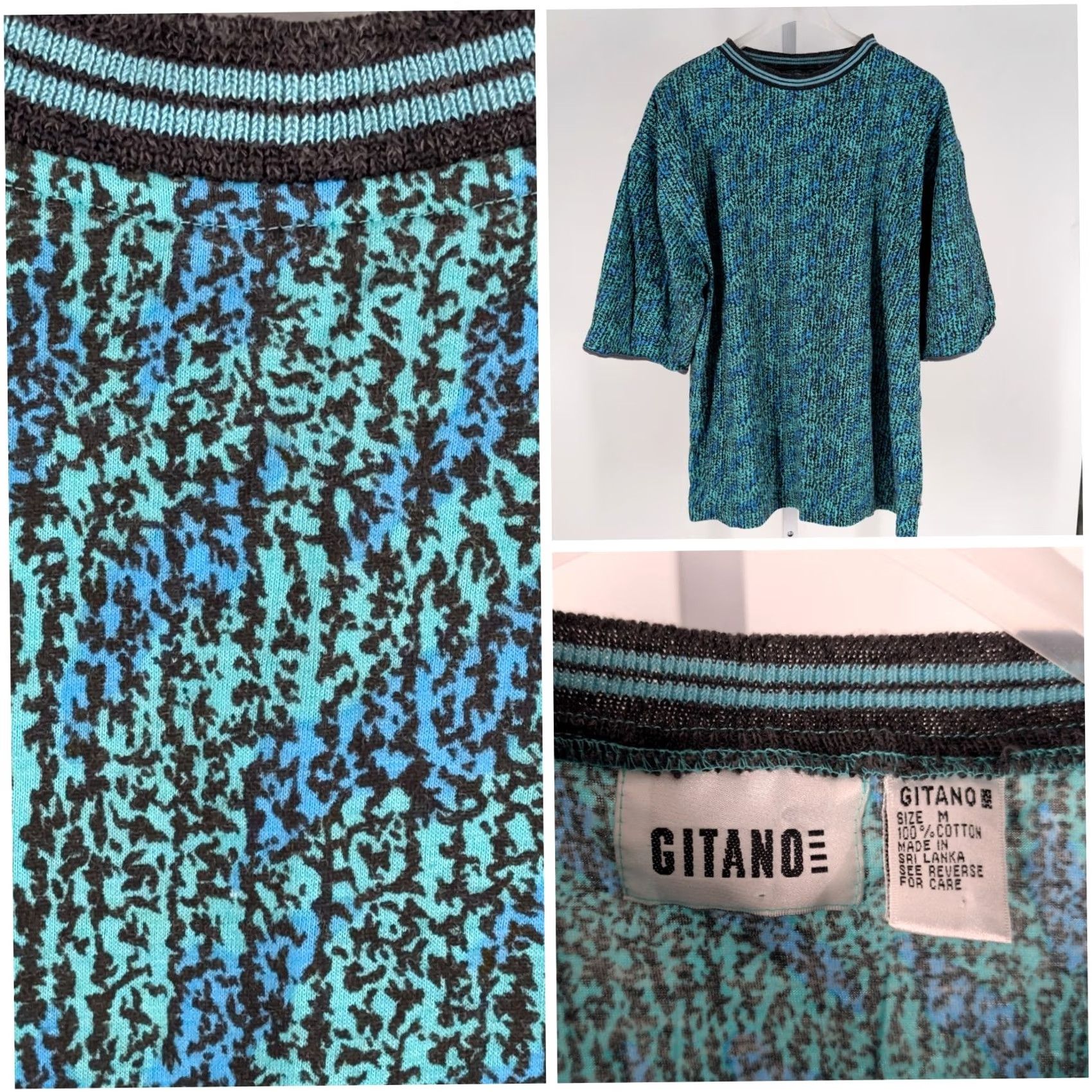Vintage VINTAGE Gitano Abstract Knit Shirt Teal Blue Geometric Ribbed Collar Medium Unisex 1990s Size M Size US M / EU 48-50 / 2 - 2 Thumbnail