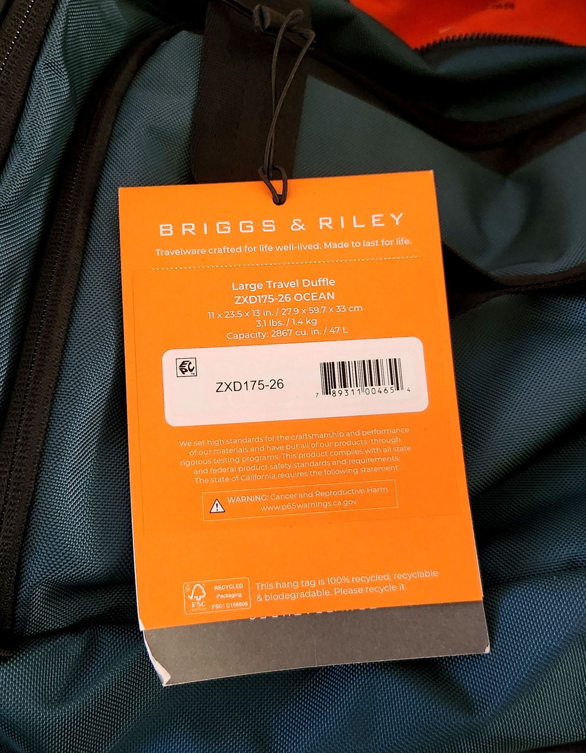 Briggs & Riley Briggs & Riley ZDX Series 24" Large Travel Duffle Ocean Blue Size ONE SIZE - 15 Thumbnail