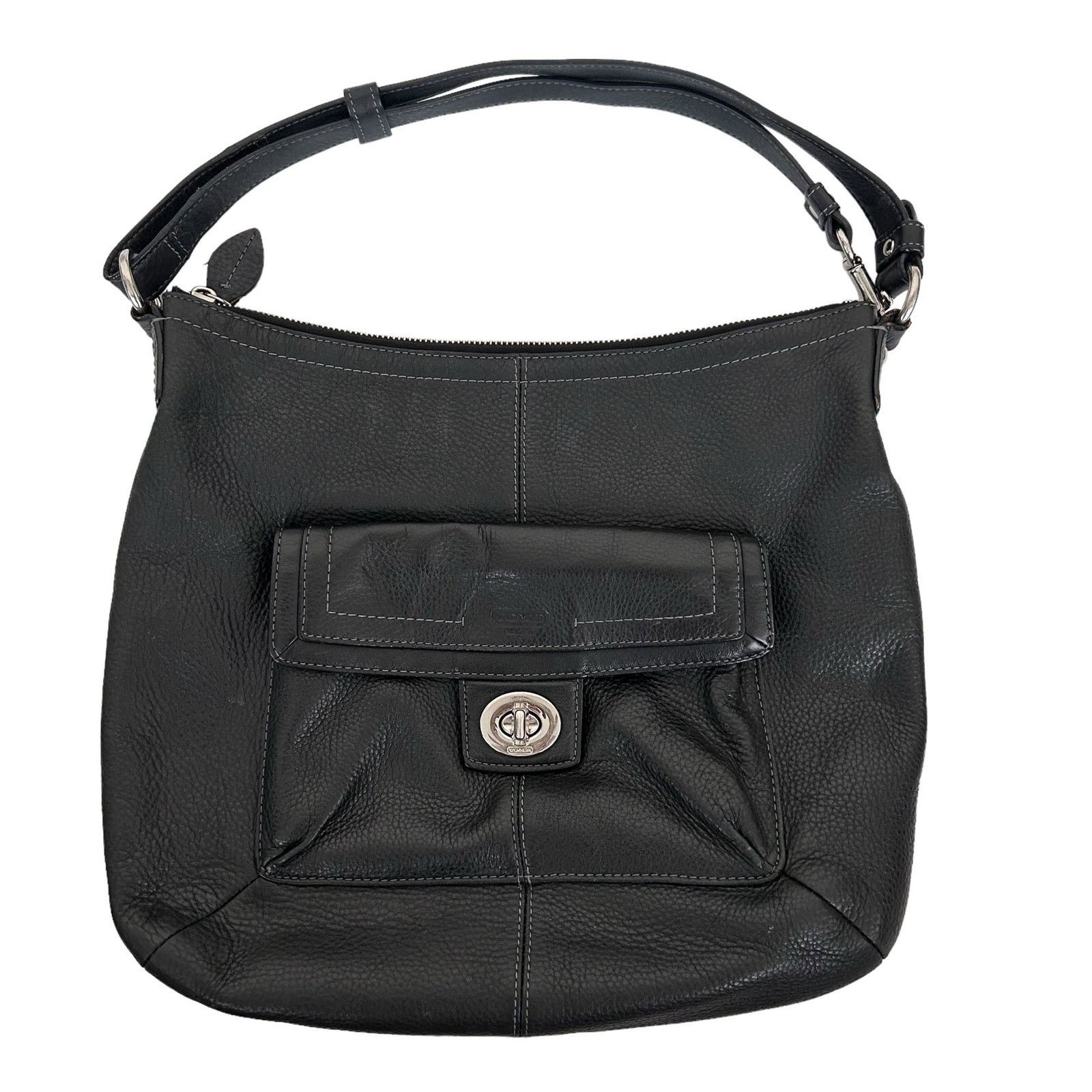 Coach Penelope Black Pebbled Leather Shoulder Bag, Women's