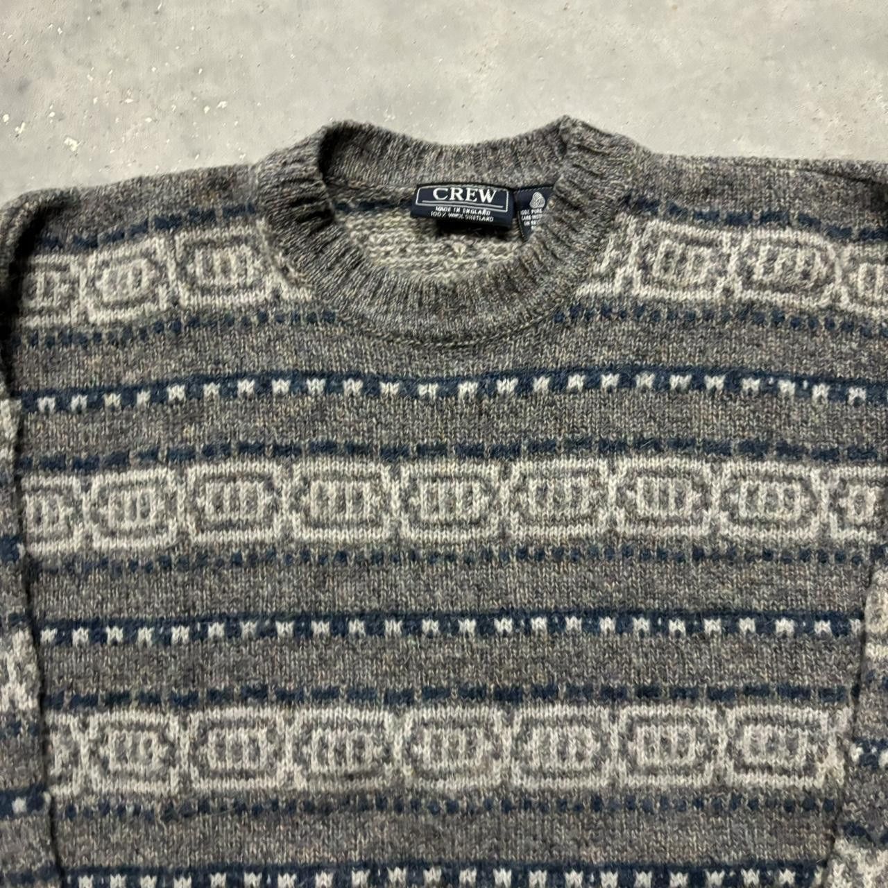 Japanese Brand × Vintage Crazy Vintage Y2K/2000s Grey Striped Pattern 100% Wool Essential Sweater! Size US L / EU 52-54 / 3 - 2 Thumbnail