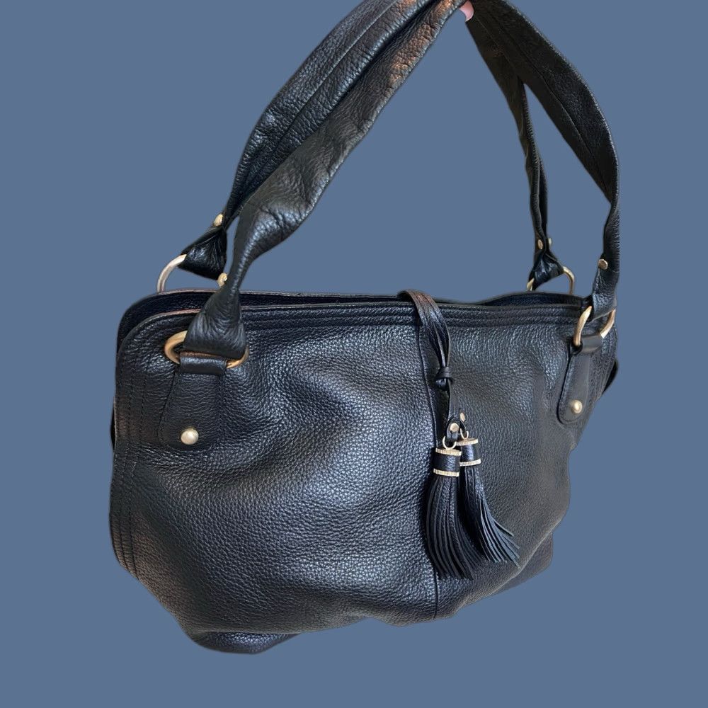 Talbots VINTAGE Talbots Black Leather Pebbled Hobo Shoulder Bag Purse Tassels Brass Hardware Bag Size ONE SIZE - 1 Thumbnail