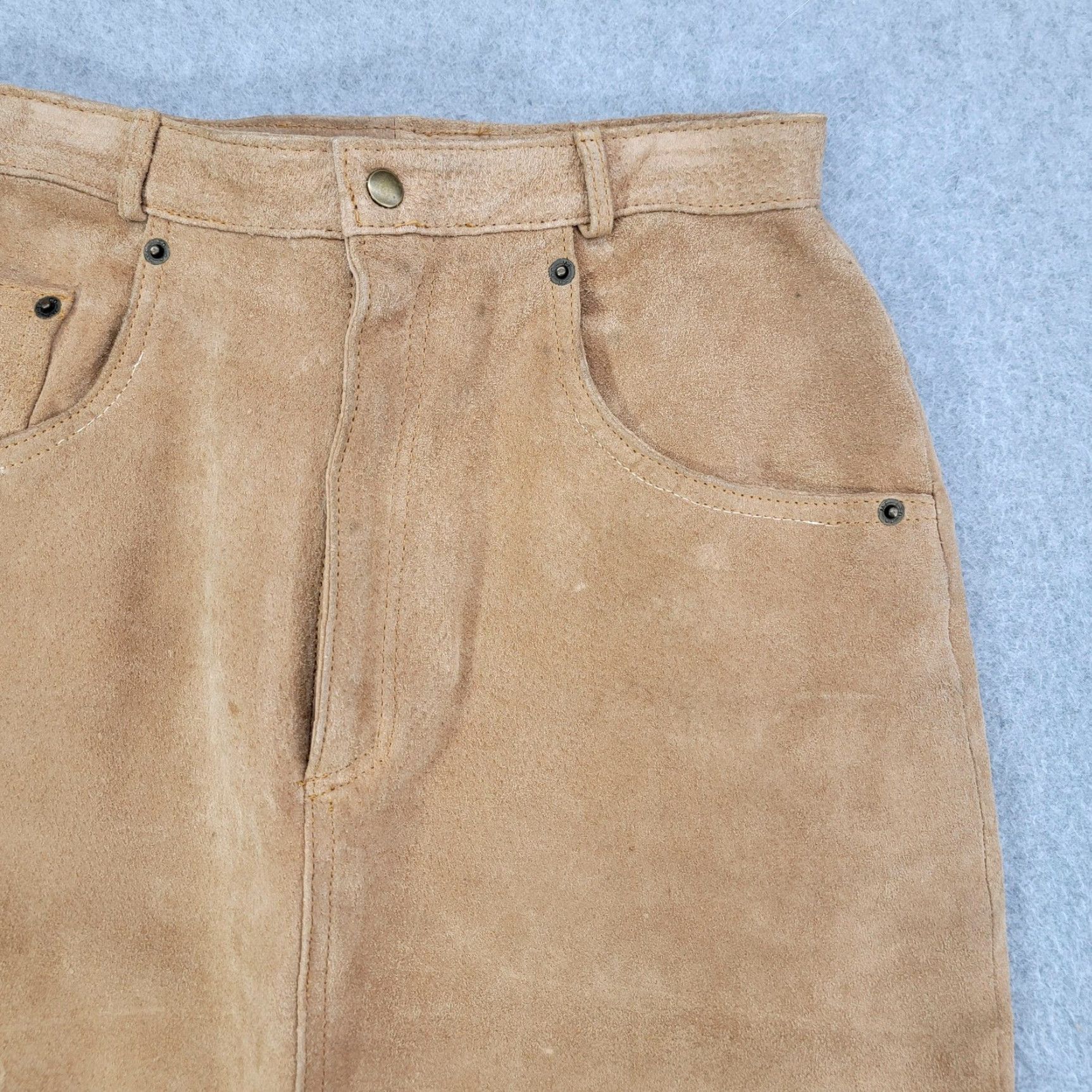 Vintage Venezia Leather Suede Skirt Womens Size 10 Tan Maxi Lined Back Vent Western Lane Bryant Size 32" / US 10 / IT 46 - 3 Thumbnail