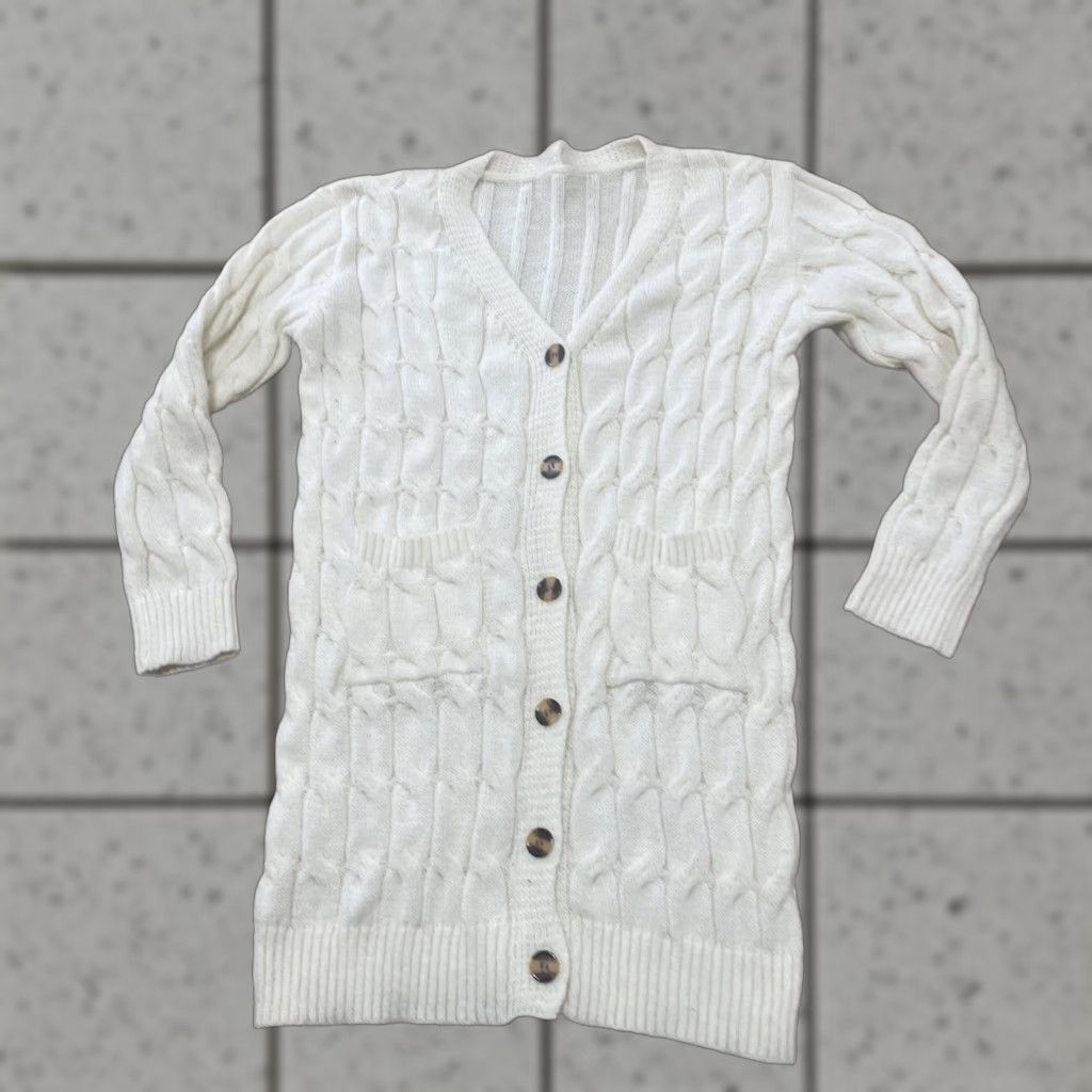 Vintage VINTAGE Cardigan Sweater Dress Women L Cream Old Money Minimal Button Front Chore Pocket 90s Knit Winter Fall Mens Womens Boys Girls Size L / US 10 / IT 46 - 1 Thumbnail