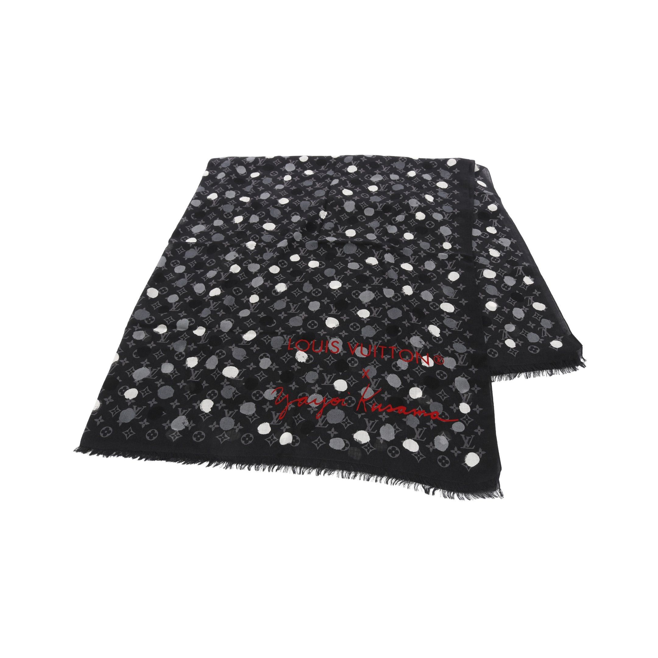 Louis Vuitton Louis Vuitton Lv * Yk Louis Vuitton X Yayoi Kusama Stole Painted Dot Stall Wool Black Gray White Size ONE SIZE - 1 Thumbnail