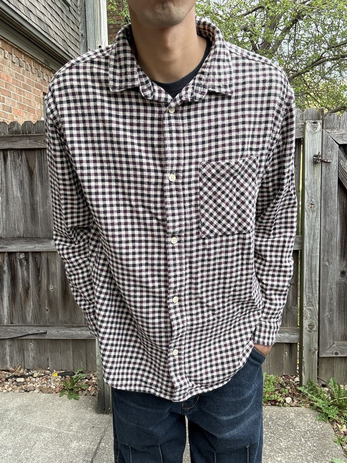 H&M Houndstooth Relaxed Fit Premium Cotton Flannel Shirt Size US M / EU 48-50 / 2 - 2 Thumbnail