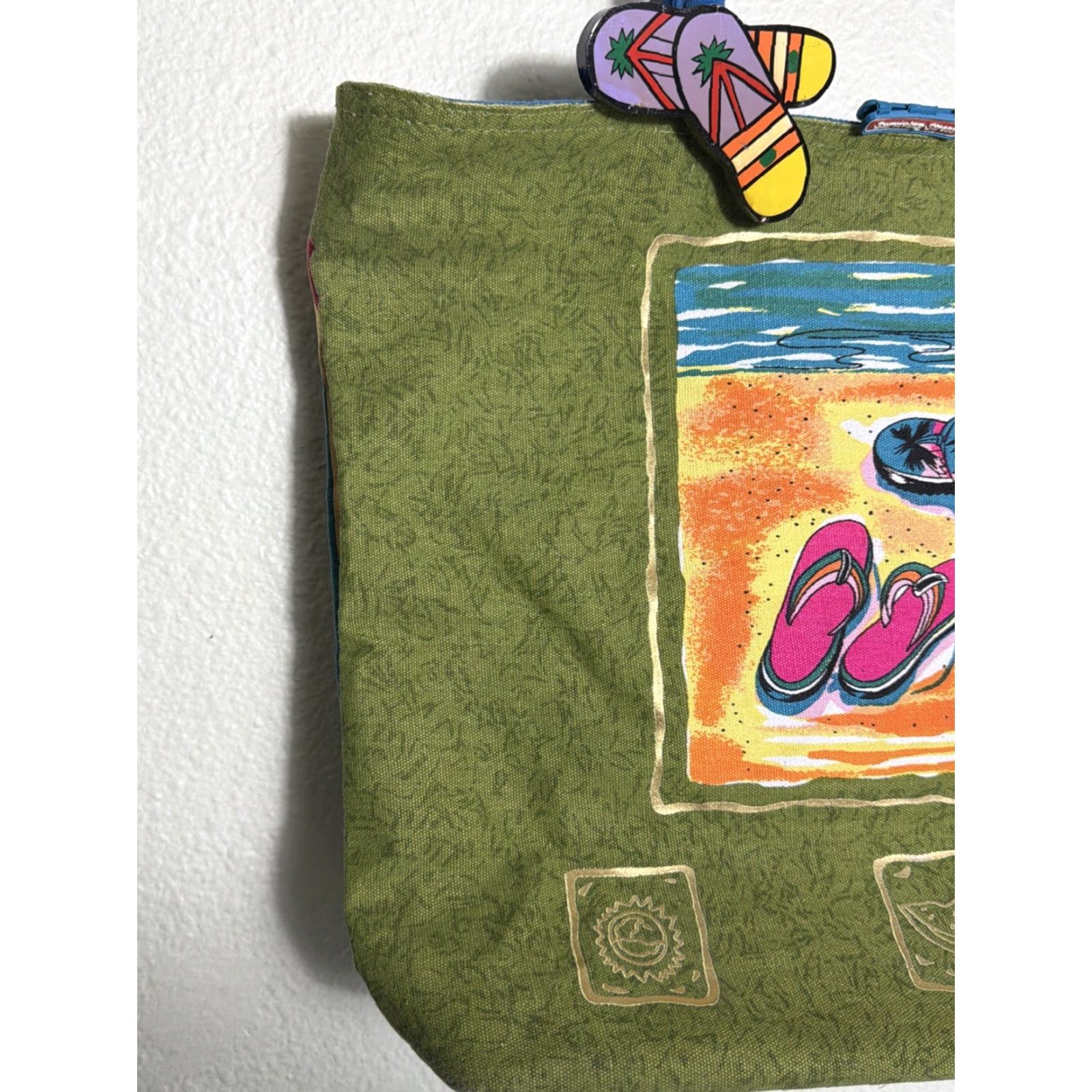Annex Anne Ormsby Beach Scene Zip Beach Bag Tote Xtra Large Green Boho Size ONE SIZE - 3 Thumbnail