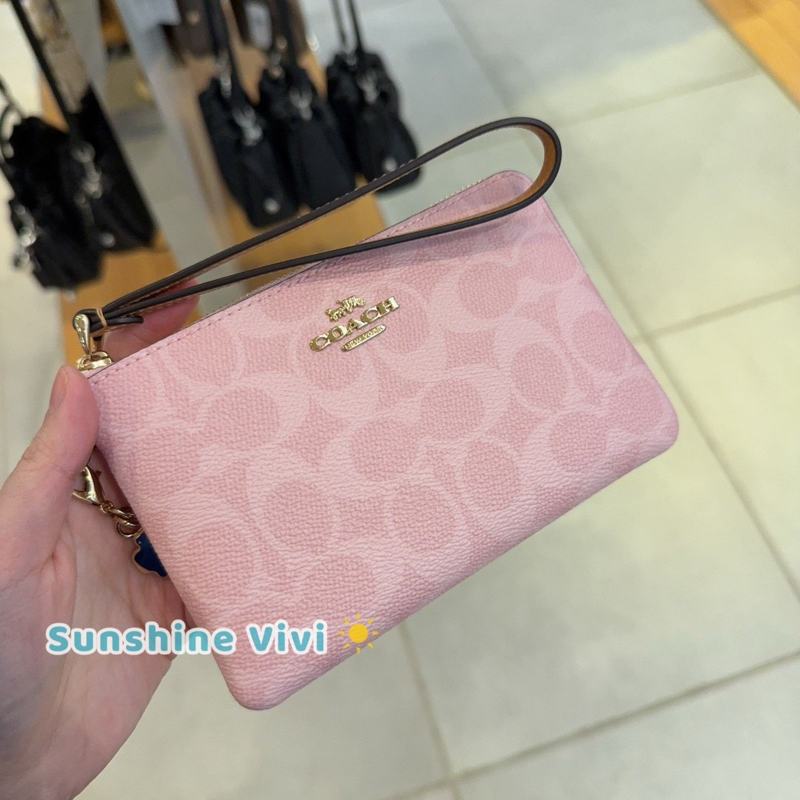 Coach NWT Coach CEF72 Corner Zip Wristlet Charm Gold Powder Pink Size ONE SIZE - 1 Thumbnail