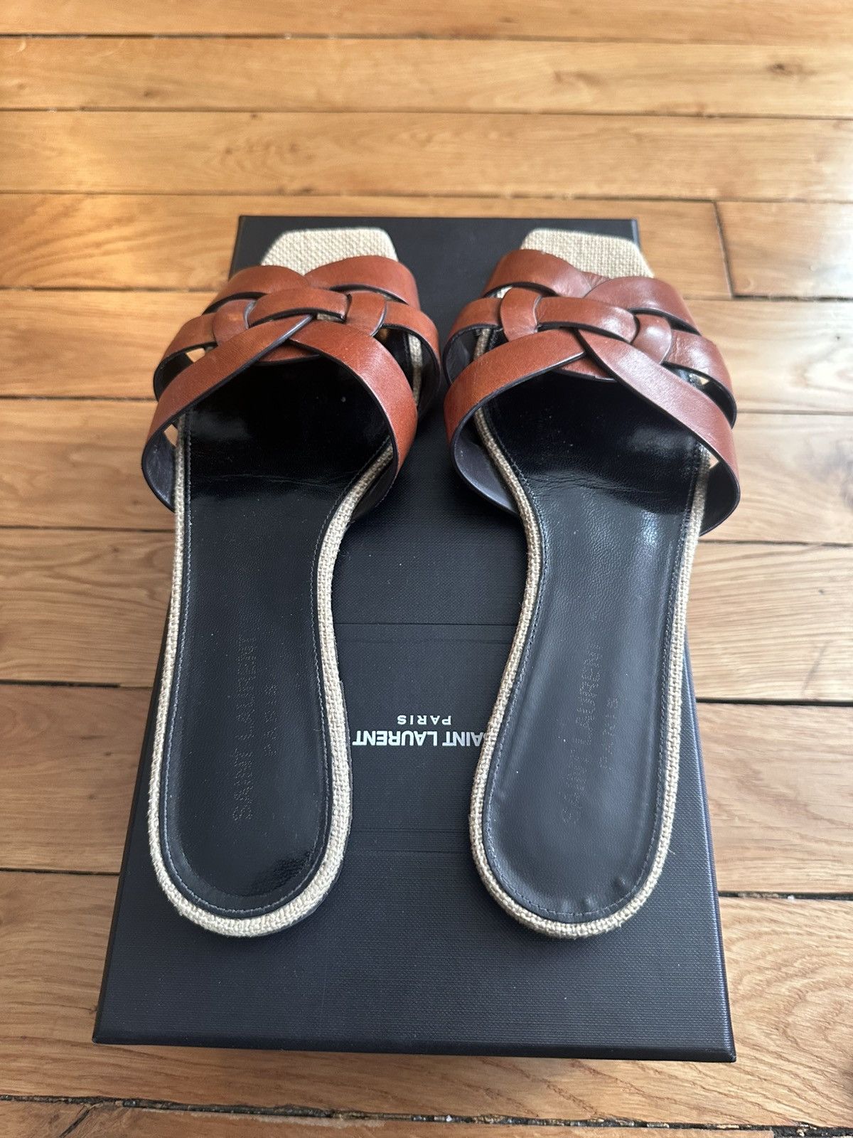 Saint Laurent Paris Saint Laurent Tribute Sandales Plates Leather Cognac Size US 8 / IT 38 - 4 Thumbnail