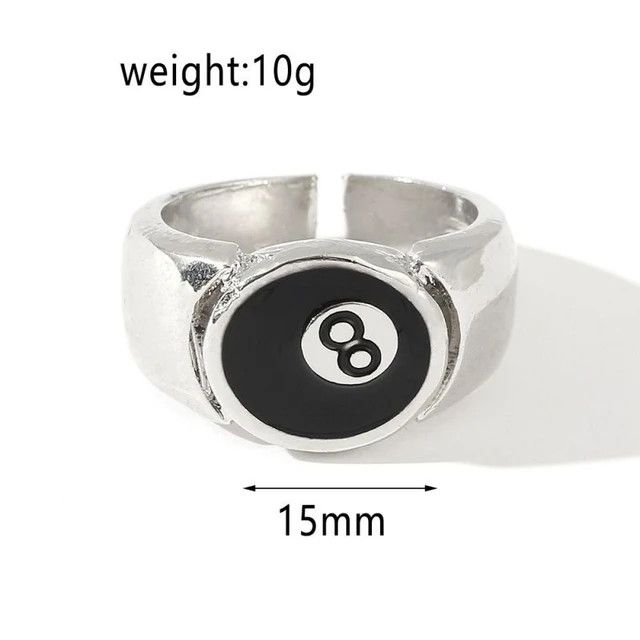 Jewelry Number Black 8 Eight Pool Billiard Ball Ring Adjustable Size ONE SIZE - 3 Thumbnail
