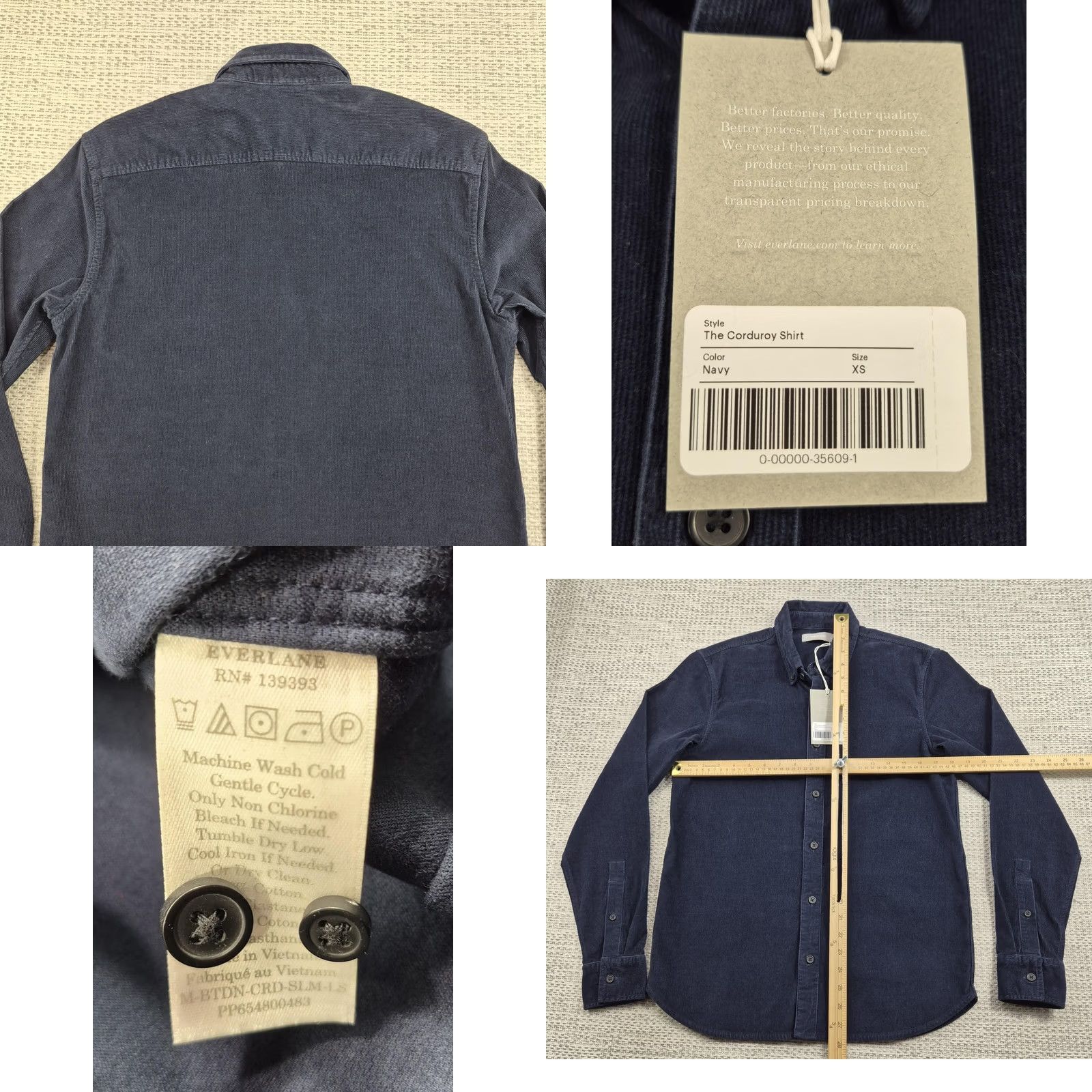 Everlane Everlane Button Up Shirt Mens XS Navy Corduroy Long Sleeve Slim Fit Casual Size US XS / EU 42 / 0 - 8 Thumbnail