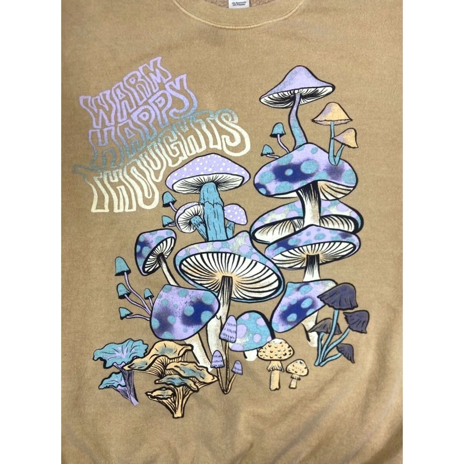 Urban Outfitters Urban Outfitters Project Social T Sweatshirt S/M Beige Graphic Print 70s Festival Grunge Psychedelic Happy Thoughts Mens Women Girls Boys Size S / US 4 / IT 40 - 2 Thumbnail