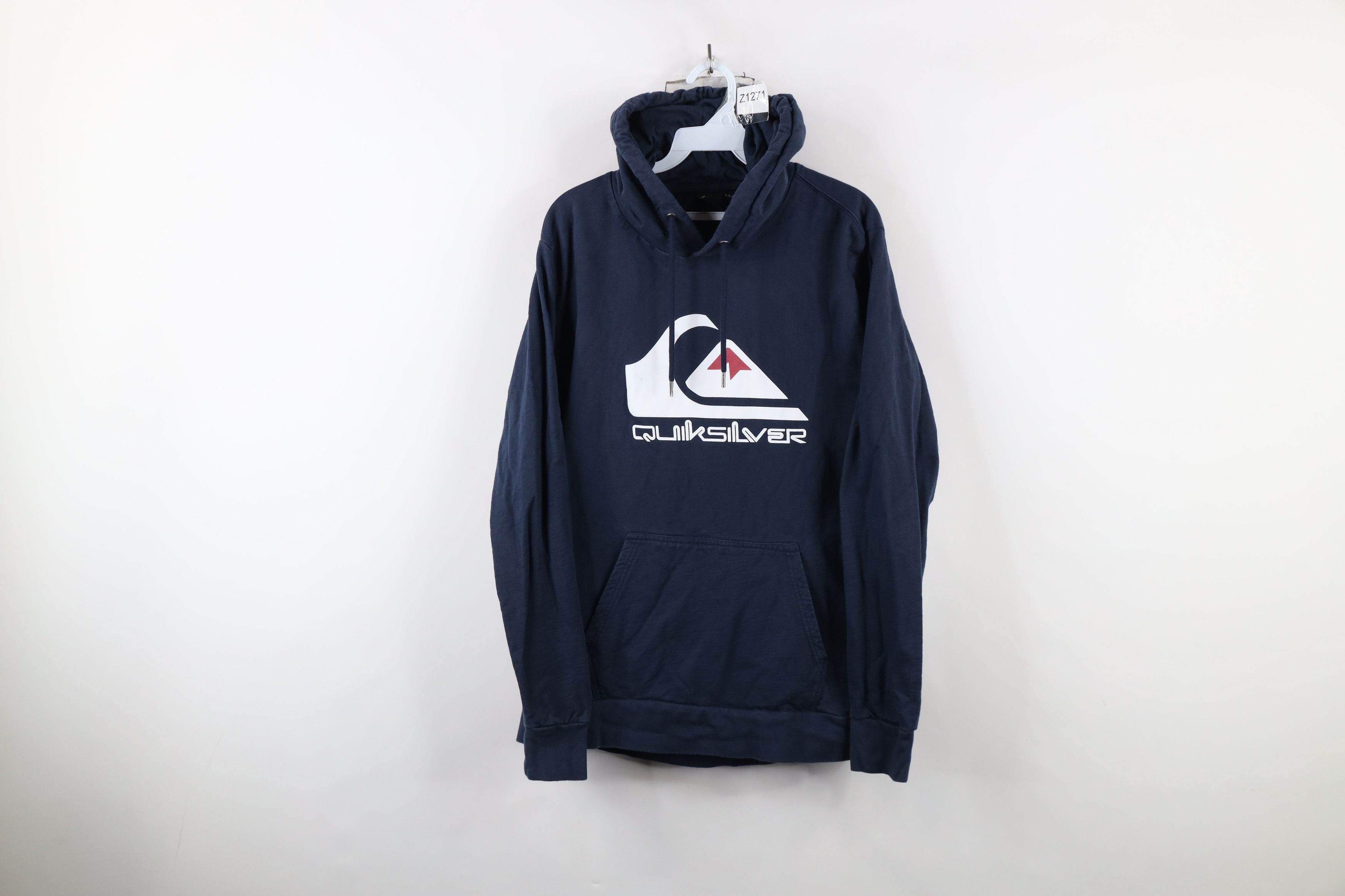 Vintage Quiksilver Surfing Spell Out Hoodie Sweatshirt Blue