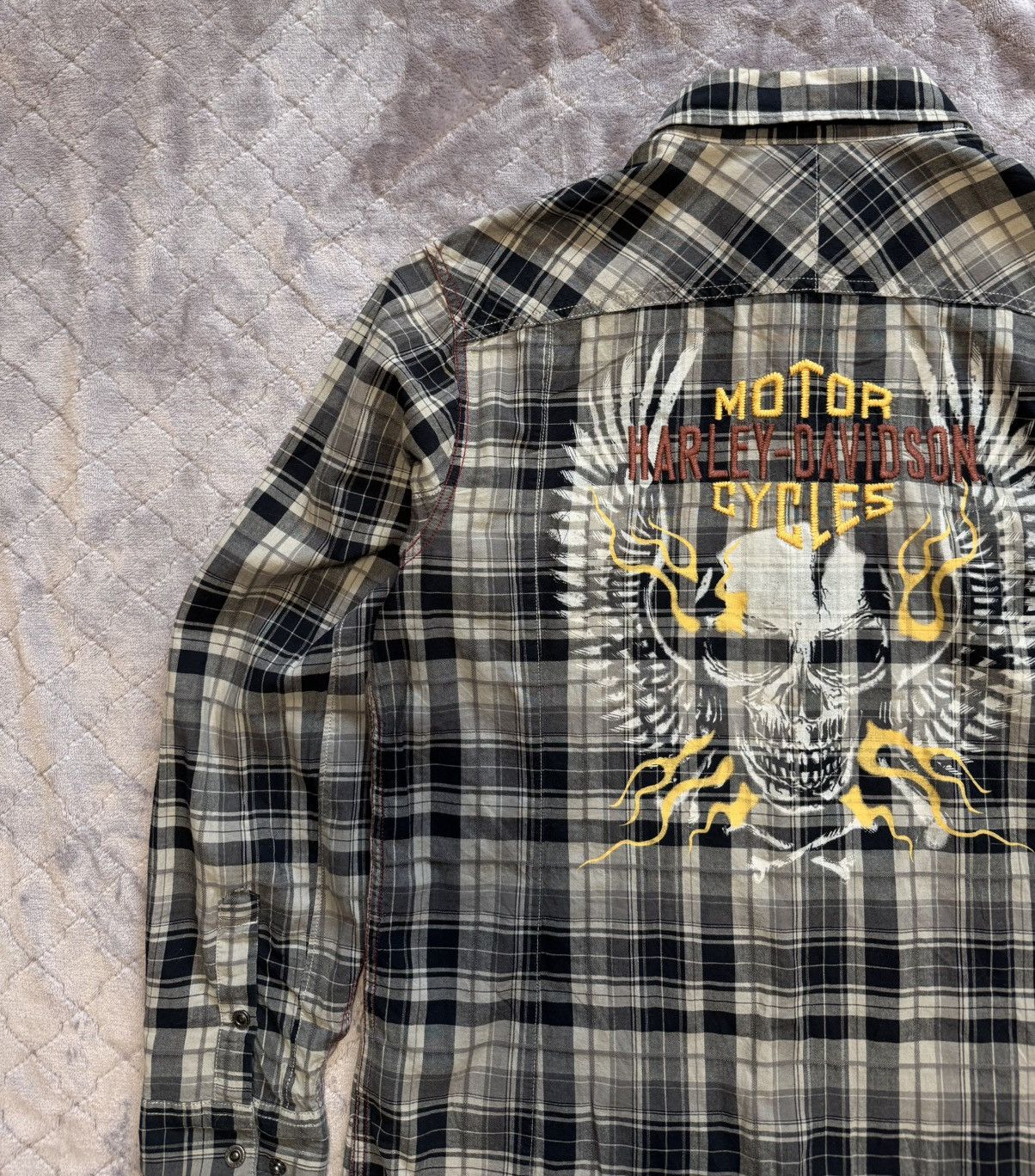 Harley Davidson × Vintage Vintage Harley Davidson Skull Big Logo Flannel Shirt Plaid Size US XL / EU 56 / 4 - 2 Thumbnail