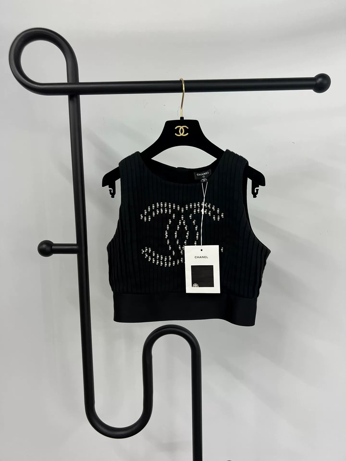 Chanel Black Pearl Crystal Logo Vest