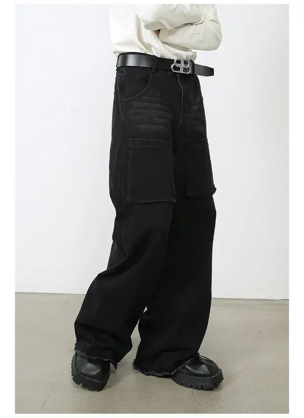 Japanese Brand Japanese black loose straight wide-leg cargo jeans Size US 32 / EU 48 - 4 Thumbnail