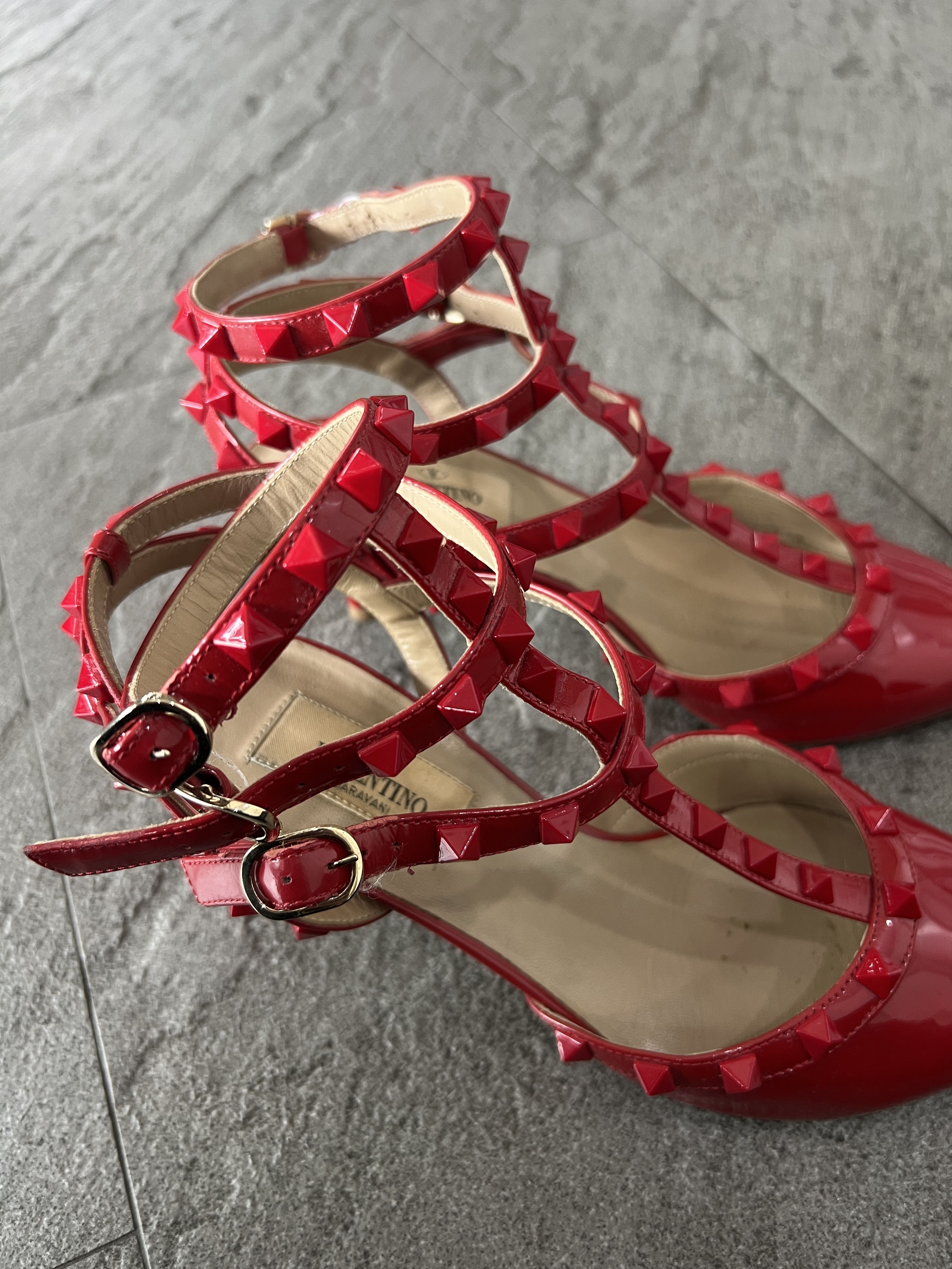 Valentino Valentino Rockstud Patent Cage Heels Red 37 Size US 7 / IT 37 - 5 Thumbnail
