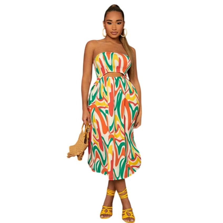 Shein Shein 8/10 Multicolor Swirl Strapless Cutout Midi Dress Tube Size L / US 10 / IT 46 - 9 Thumbnail