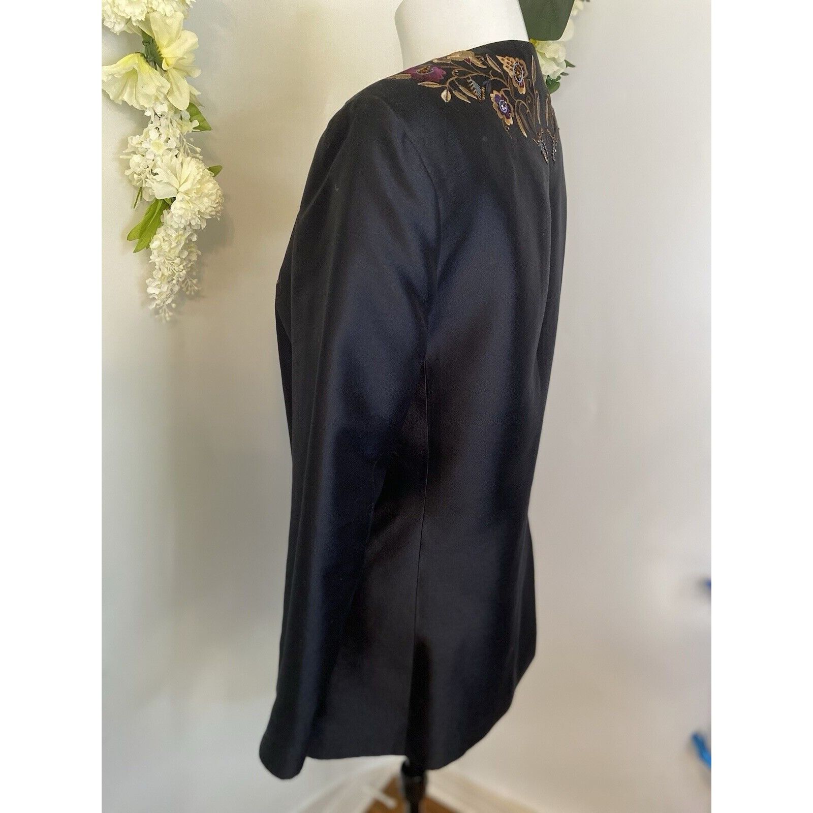 Vintage Dana Buchman Vintage Silk Jacket Long 90s Floral Embroidered Size S / US 4 / IT 40 - 17 Thumbnail