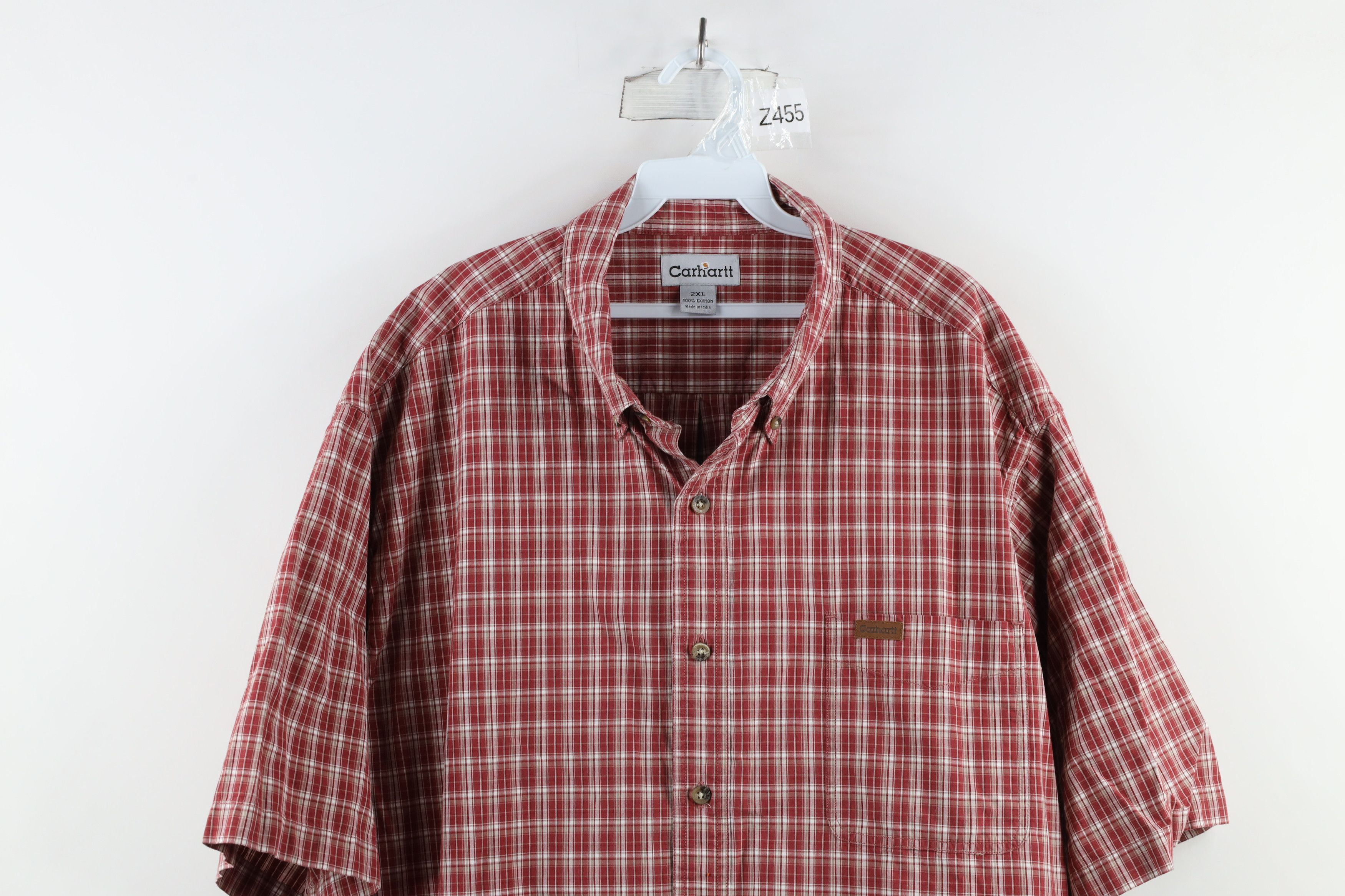 Carhartt × Vintage Vintage Carhartt Out Short Sleeve Button Down Shirt Red Size US XXL / EU 58 / 5 - 2 Thumbnail