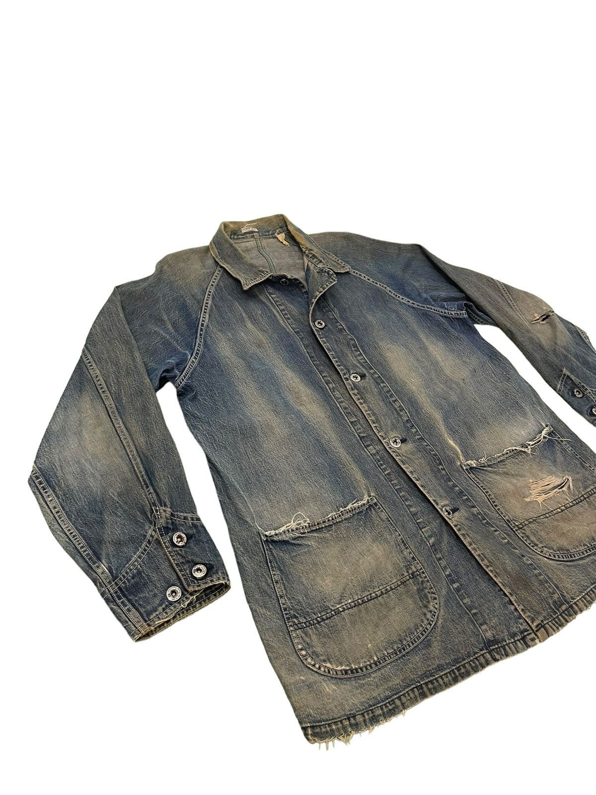 Sugar Cane Damaged Faded Sugar Canes Chore Jacket Distress Denim 5🟩8 Size US L / EU 52-54 / 3 - 2 Thumbnail
