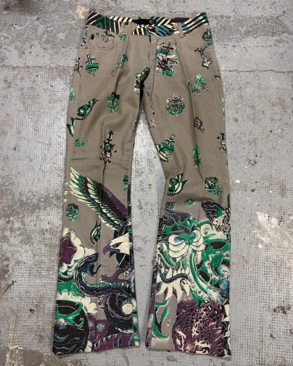 Just Cavalli × Vintage AW2004 Cavalli Grey Eagle Snake Battle Pants Size US 39 - 1 Thumbnail