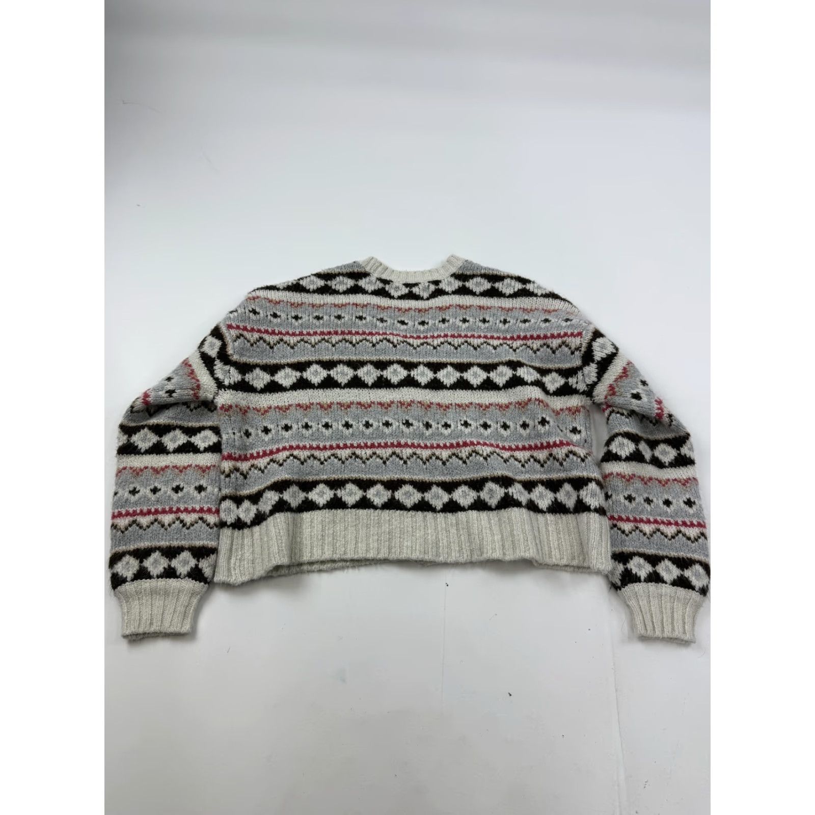 American Eagle Outfitters American Eagle Outfitters Cardigan Sweater Womens Small Gray Fair Isle Cropped V-Neck Knit Size S / US 4 / IT 40 - 7 Thumbnail