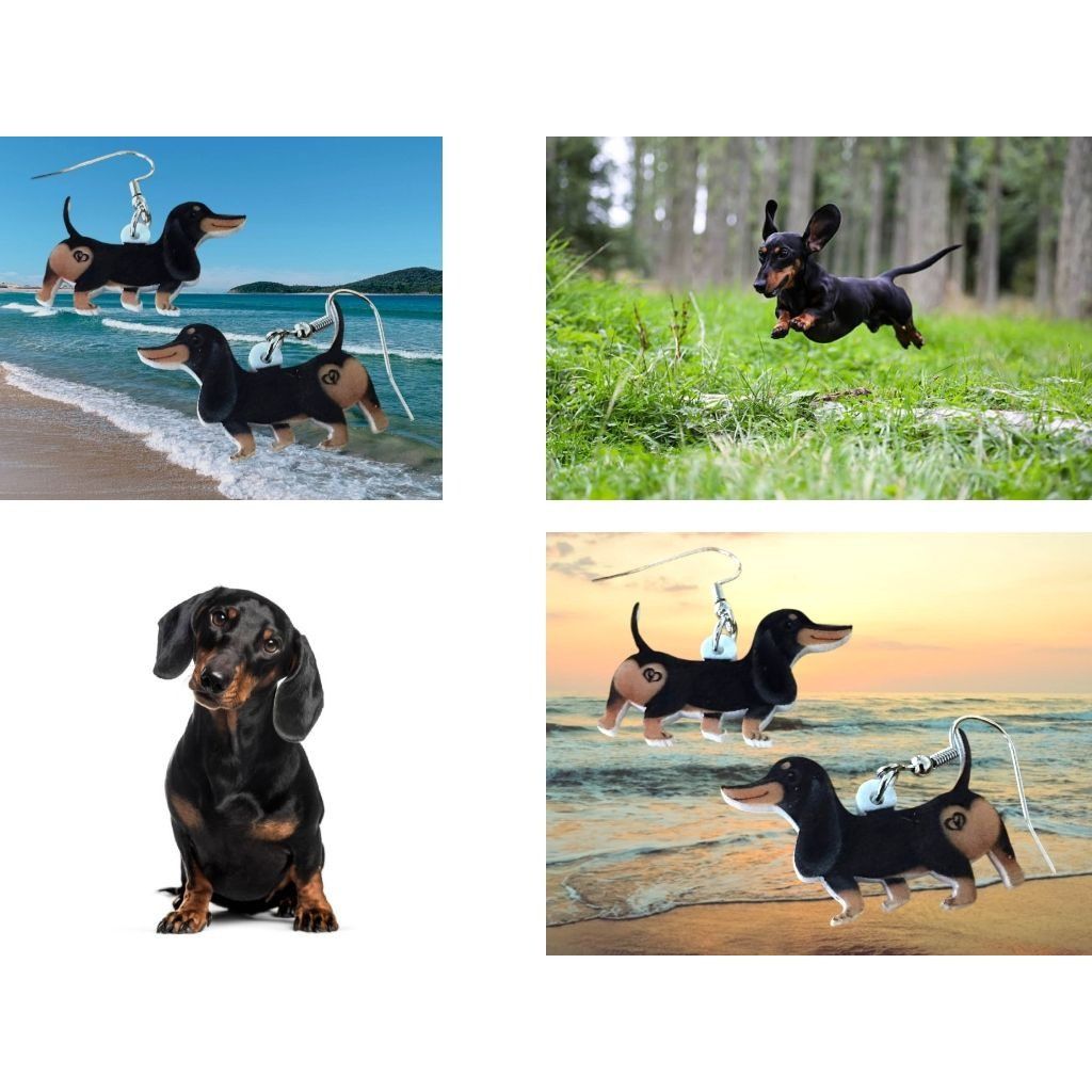 Handmade Dachshund Earrings New Dangle Hooks Double Sided Black Tan W Size ONE SIZE - 6 Thumbnail