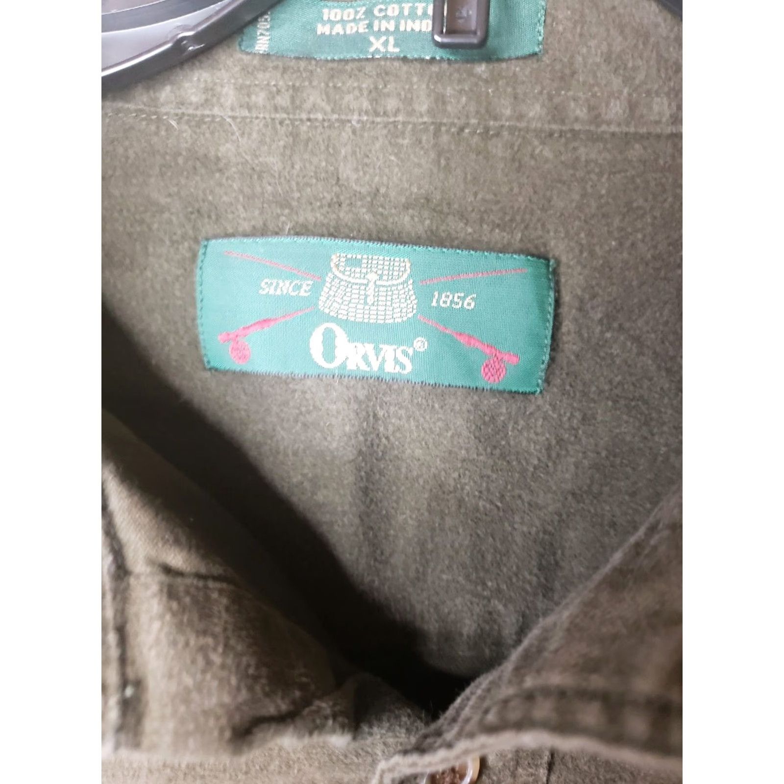 Orvis VINTAGE Orvis Chamois Shirt Mens XL Brown Cotton Thick Heavy Button Up 90s Suede Pocket Trim Olive Brown External Description Size US XL / EU 56 / 4 - 5 Thumbnail