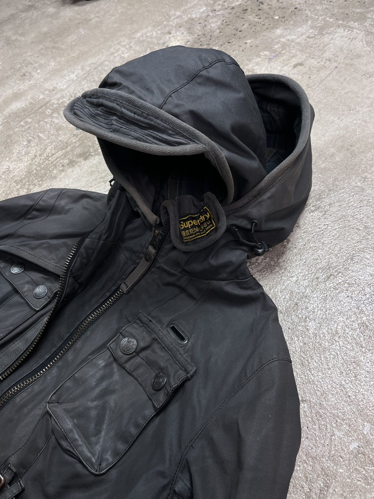 Superdry DOUBLE HOODED WAXED BOXY MULTIPOCKET BIKER JACKET - № 2253 Size US M / EU 48-50 / 2 - 7 Thumbnail