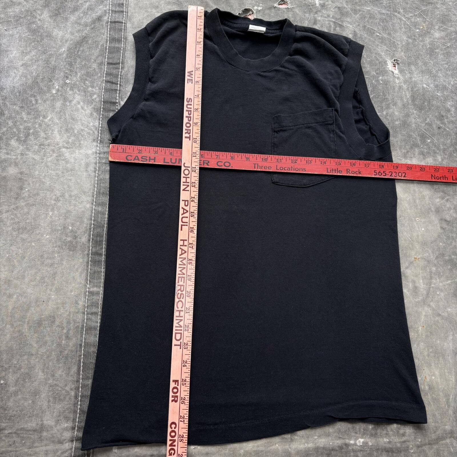 Fruit Of The Loom Vintage 80s Grunge Black Selvedge Pocket Sleeveless Shirt Size US L / EU 52-54 / 3 - 2 Thumbnail