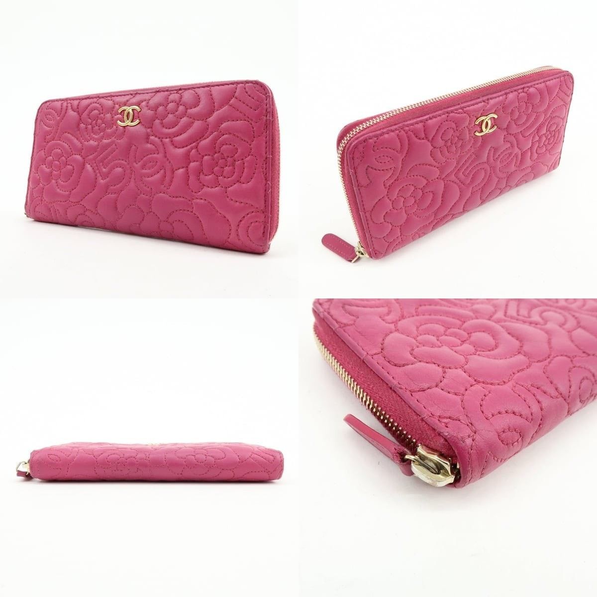Chanel Chanel Camellia No.5 CC Logo Calfskin Zippy Long Wallet Pink Size ONE SIZE - 3 Thumbnail