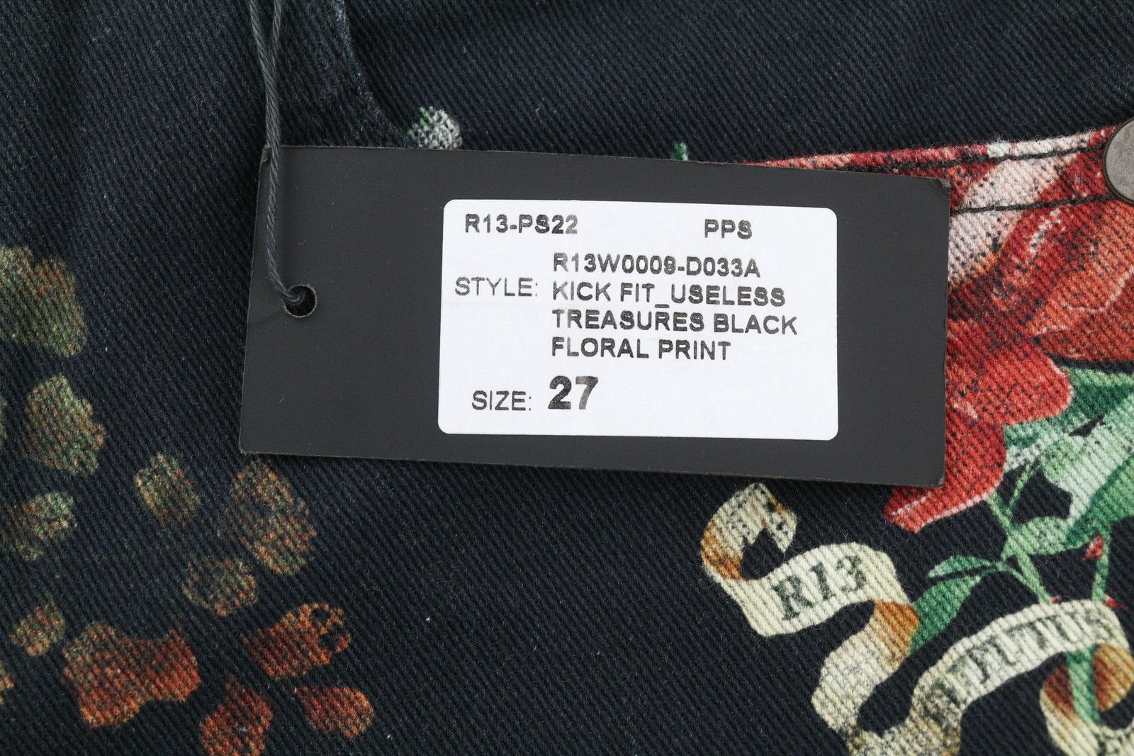 R13 KICK FIT 27 Black Floral Print Ankle Cropped Jeans 85830 Size 27" / US 4 / IT 40 - 7 Thumbnail