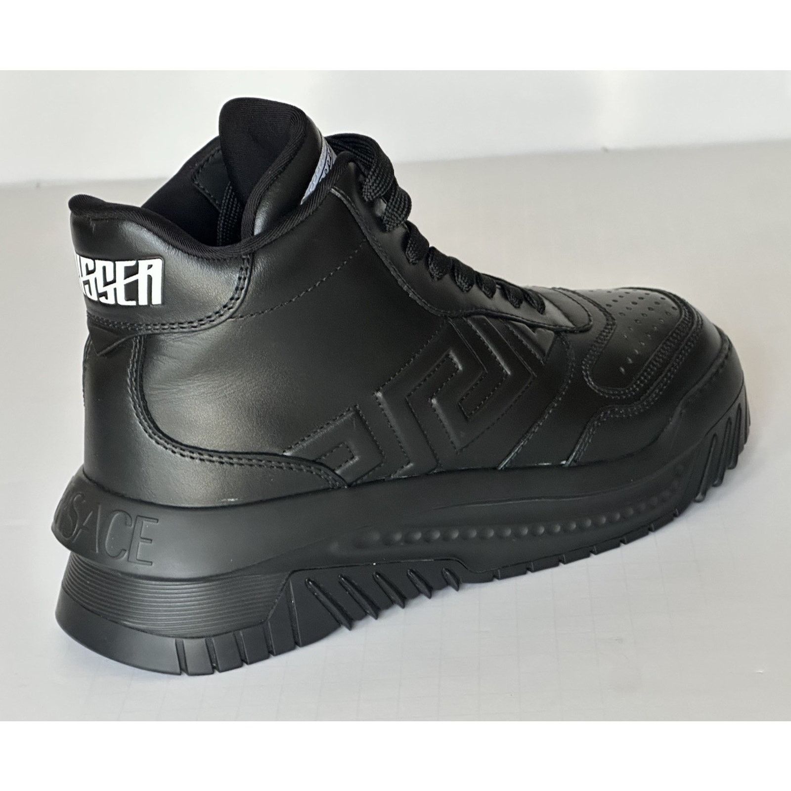 Versace Versace Greca Leather High Top Black Sneakers 12 US 1011349 Size US 12 / EU 45 - 3 Thumbnail