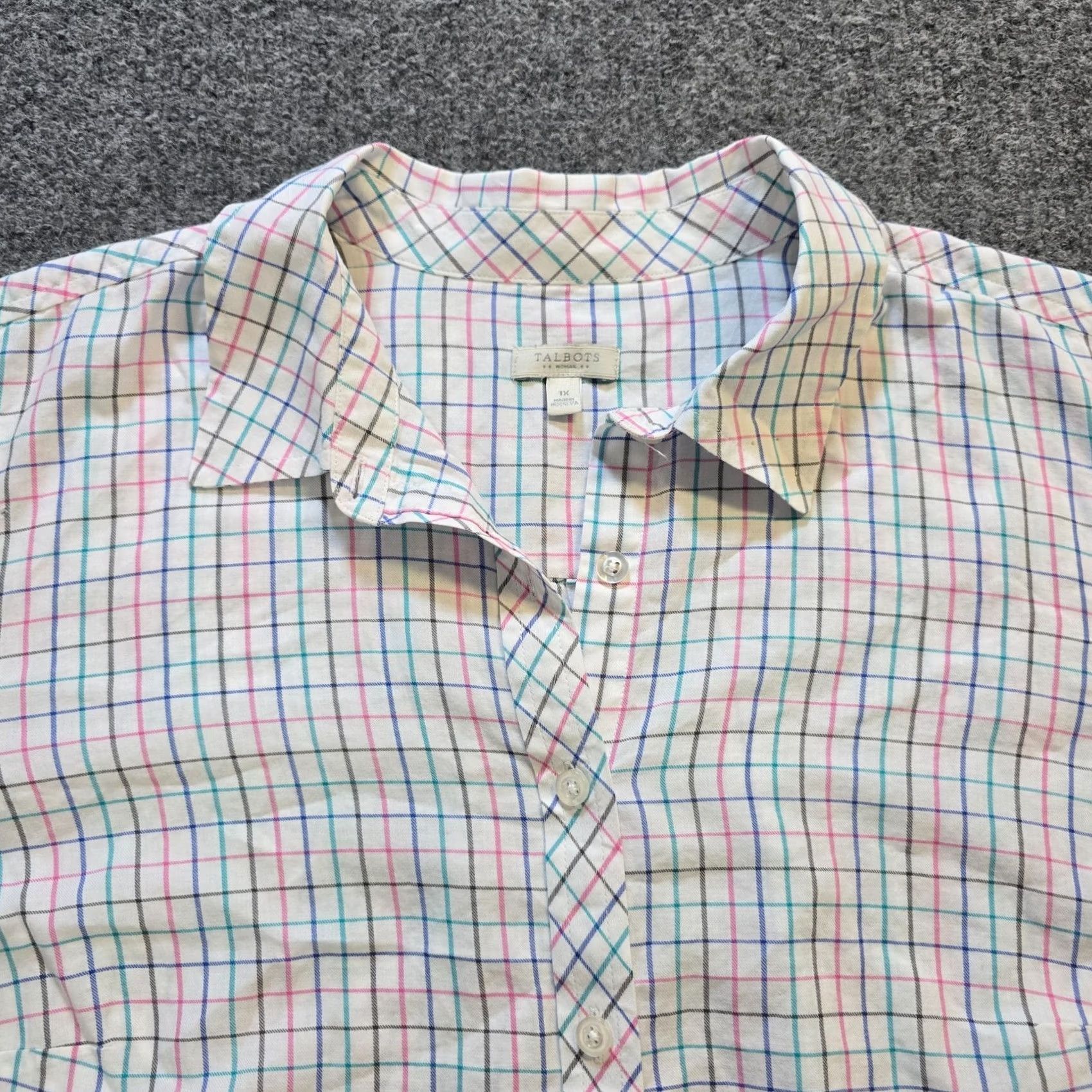 Talbots Talbots Top Womens 1X White Pink Plaid Button-Up Long Sleeve Career Casual Shirt Mens? Size XL / US 12-14 / IT 48-50 - 2 Thumbnail