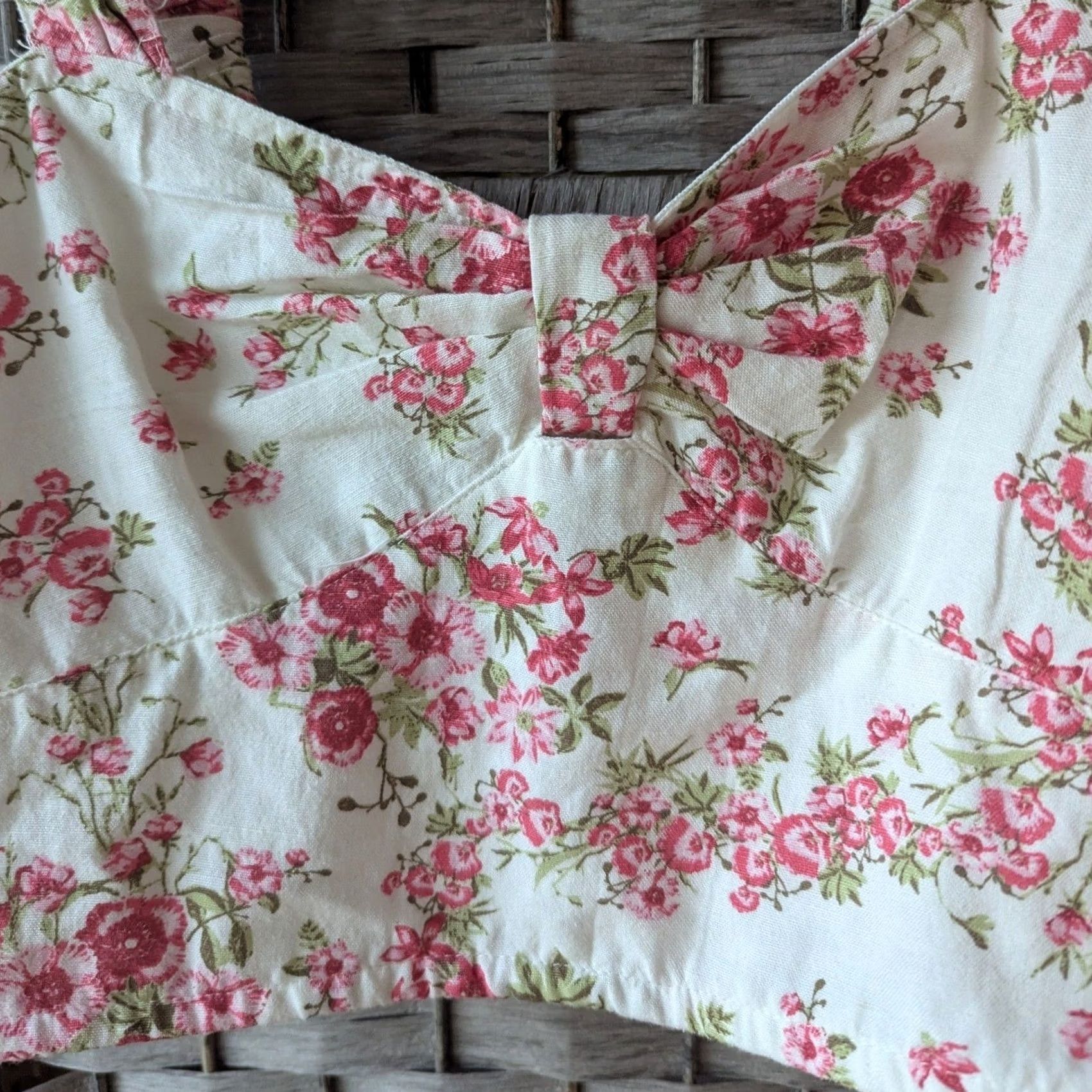 Vintage Midnight Sky Sleeveless Crop Top Womens M White Pink Floral Smocked Linen Blend Tank Cropped Shabby Chic Size M / US 6-8 / IT 42-44 - 4 Thumbnail