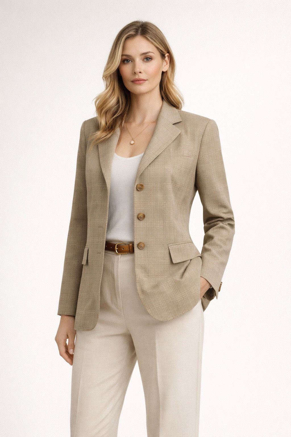 Max Mara Max Mara Weekend Beige Checked Tailored Blazer Size M / US 6-8 / IT 42-44 - 1 Thumbnail