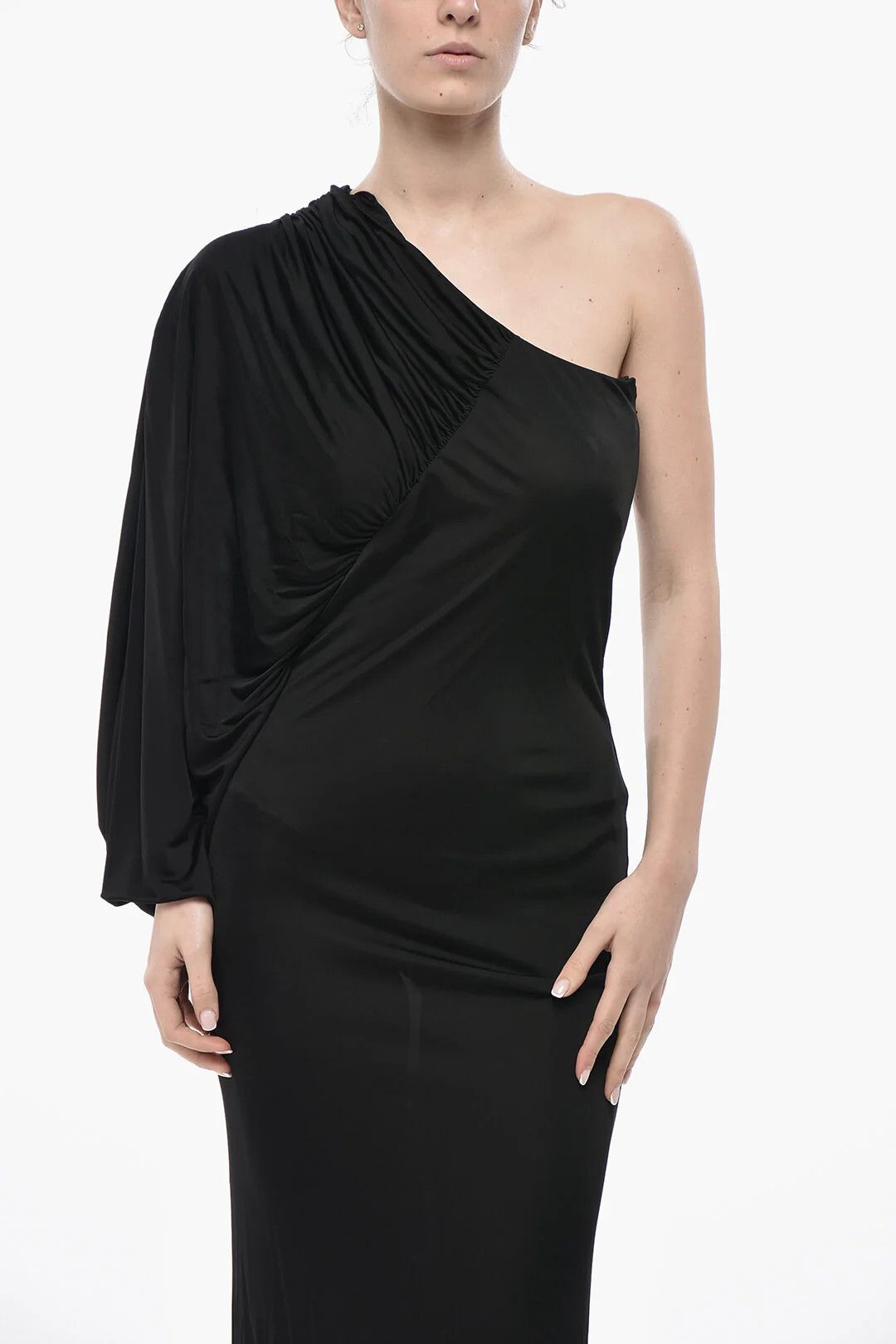 Saint Laurent Paris og1mm0326 One-Shoulder Viscose Dress in Black Size M / US 6-8 / IT 42-44 - 4 Thumbnail