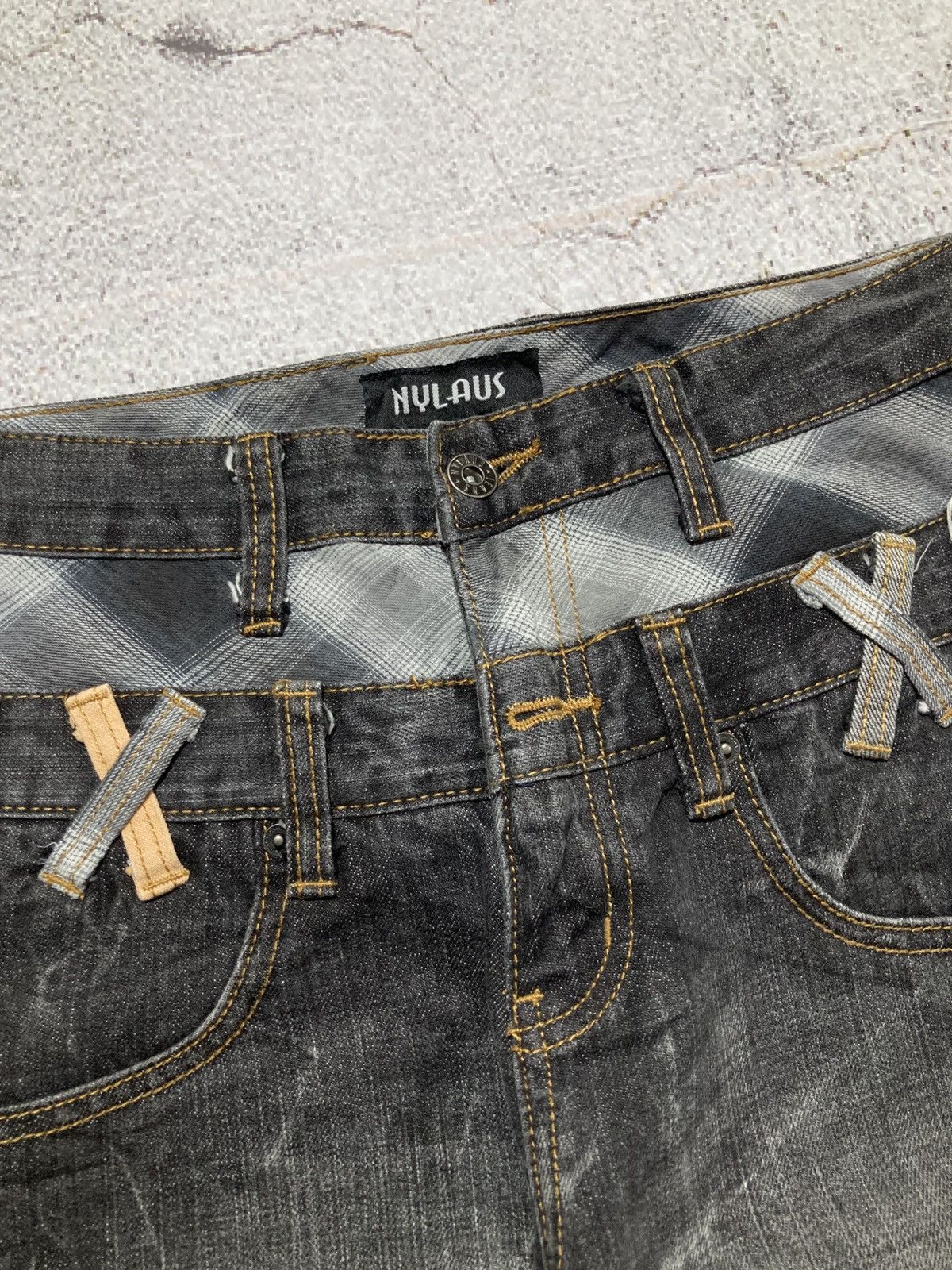 Japanese Brand 2000s Nylaus Double Waist Denim Jeans Pant Faded Y2k Size US 28 / EU 44 - 8 Thumbnail
