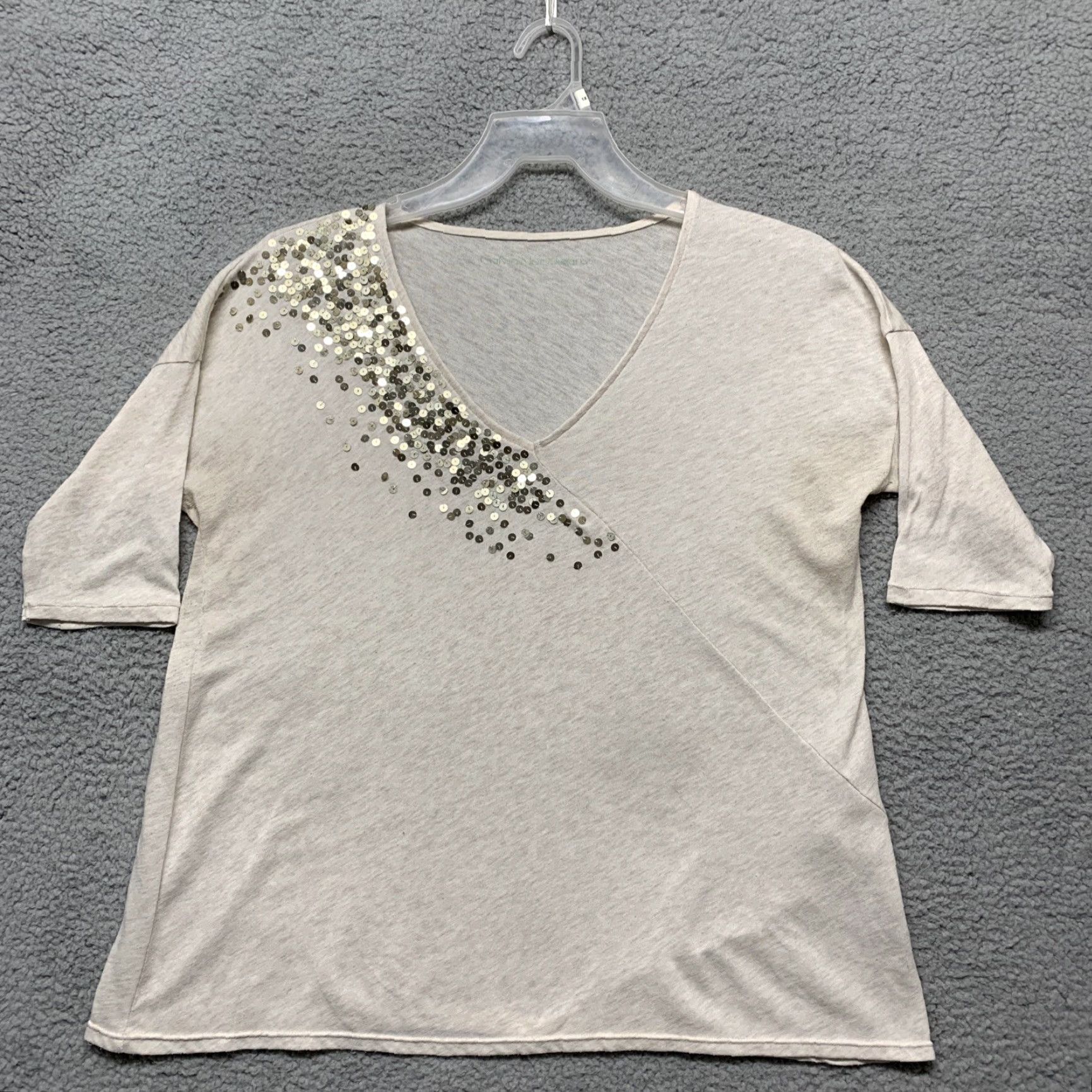 Calvin Klein Calvin Klein Pullover Top Women's S/P Heather Cream Sequins V-Neck Relaxed Fit Shirt Size S / US 4 / IT 40 - 7 Thumbnail