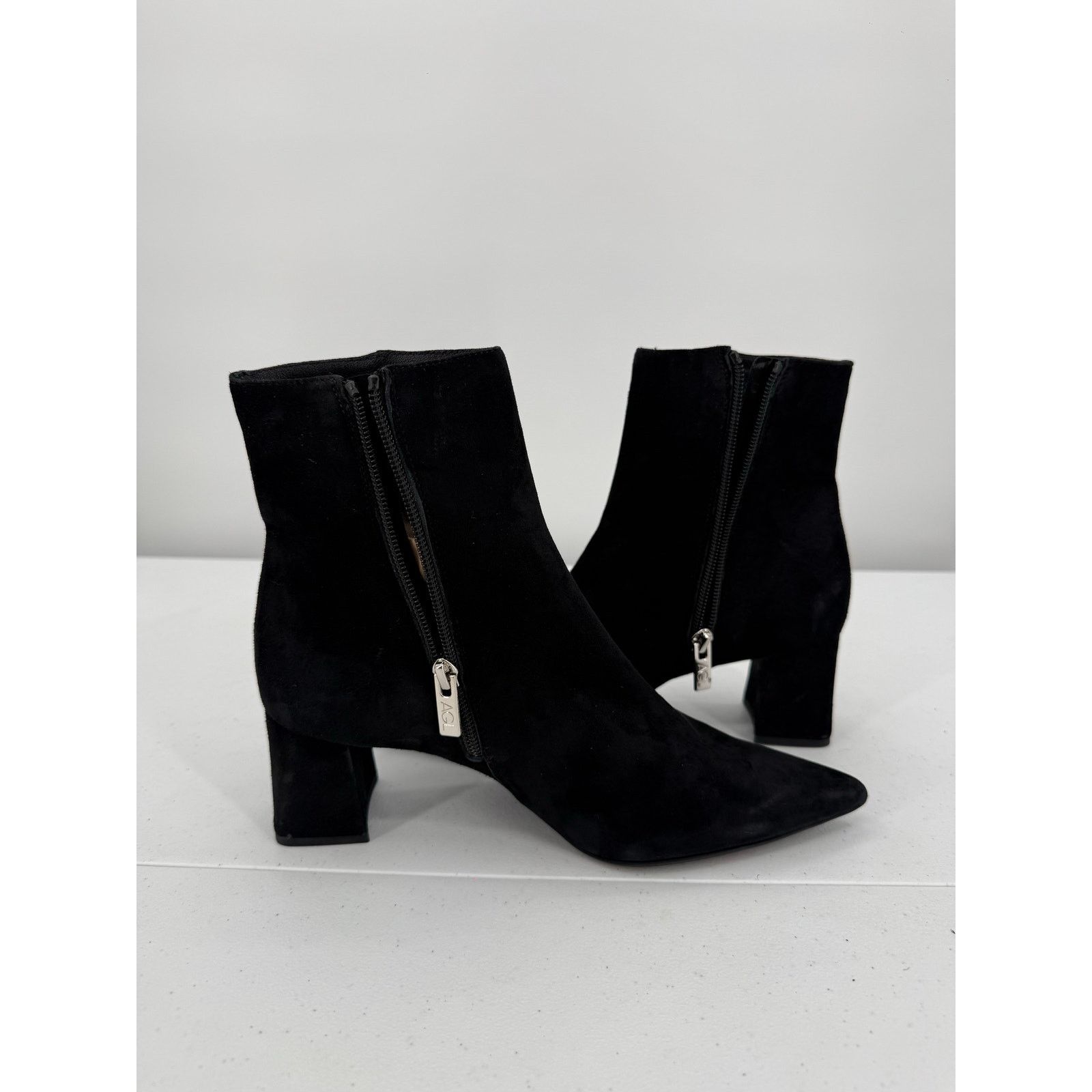 AGL AGL Mimma Black Pointed Toe Block Heel Suede Leather Bootie Size US 7.5 / IT 37.5 - 4 Thumbnail