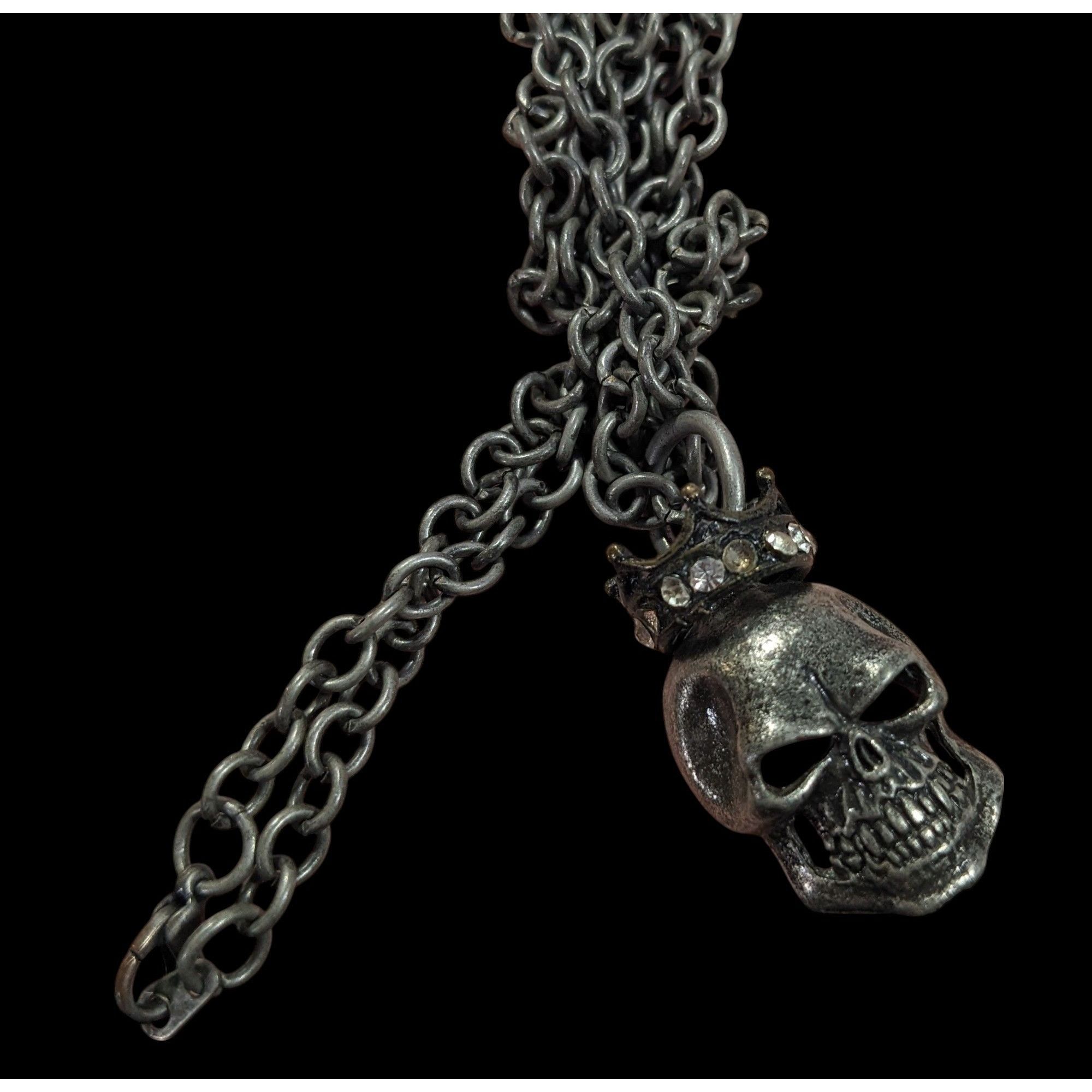 Other Gothic Punk Skull With Rhinestone Crown Pendant Necklace Size ONE SIZE - 4 Thumbnail