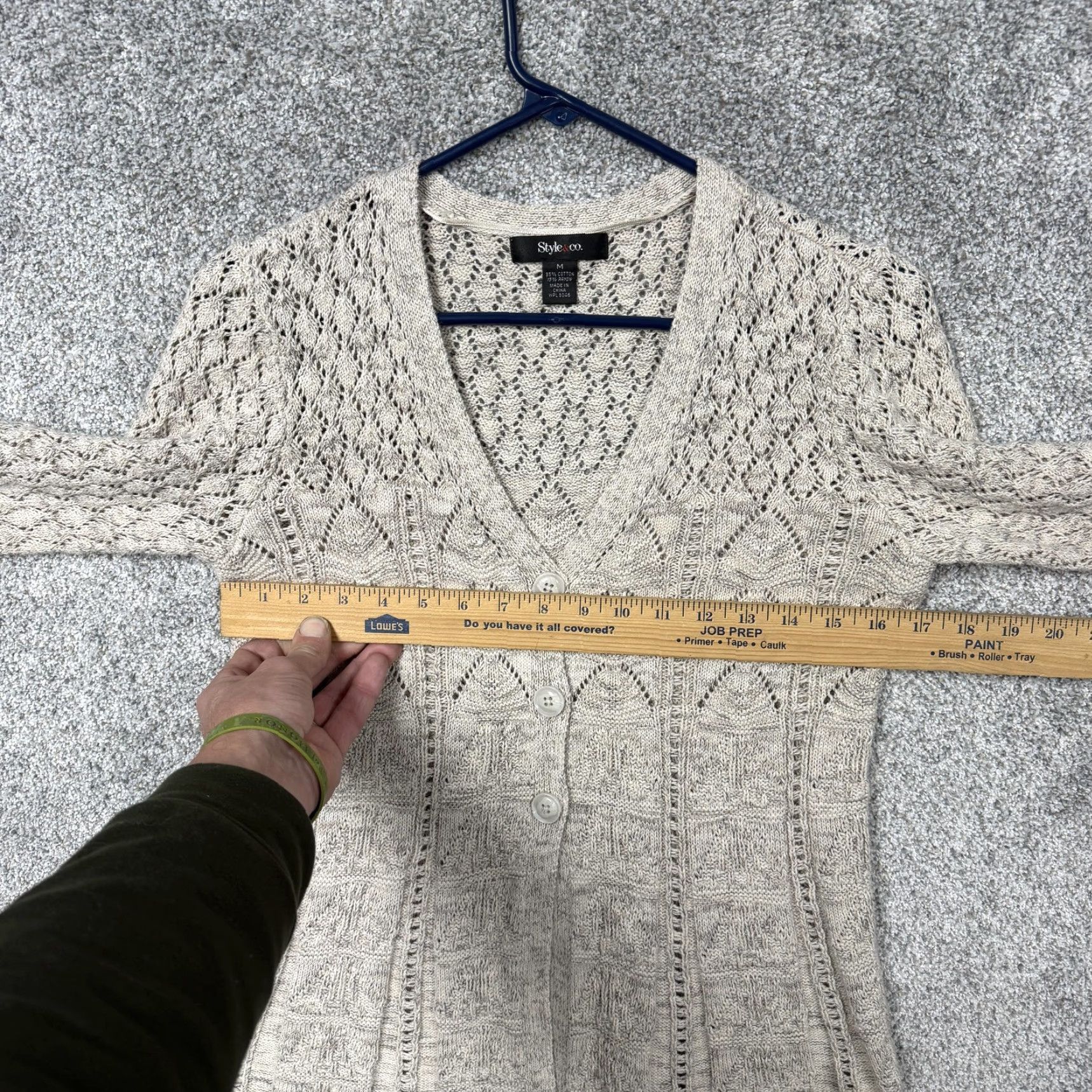 Vintage VINTAGE Style&co Cardigan Sweater M Women's Cardigan Open-Knit Flare Hem Beige Boho Cottagecore Shabby Chic Size M / US 6-8 / IT 42-44 - 4 Thumbnail