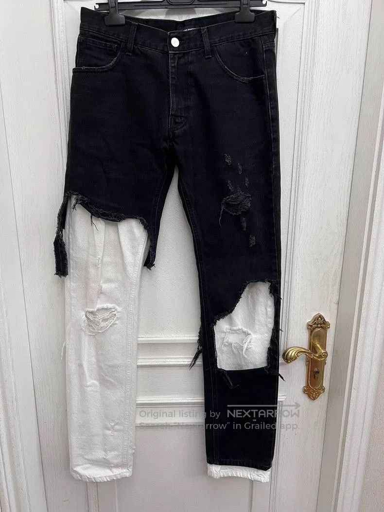 Raf Simons Raf Simons Black and White Distressed Denim Pants. Size US 32 / EU 48 - 1 Thumbnail