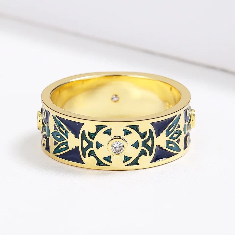 Jewelry × Vintage 18k Gold Creative Handmade Enamel Ring Size ONE SIZE - 3 Thumbnail