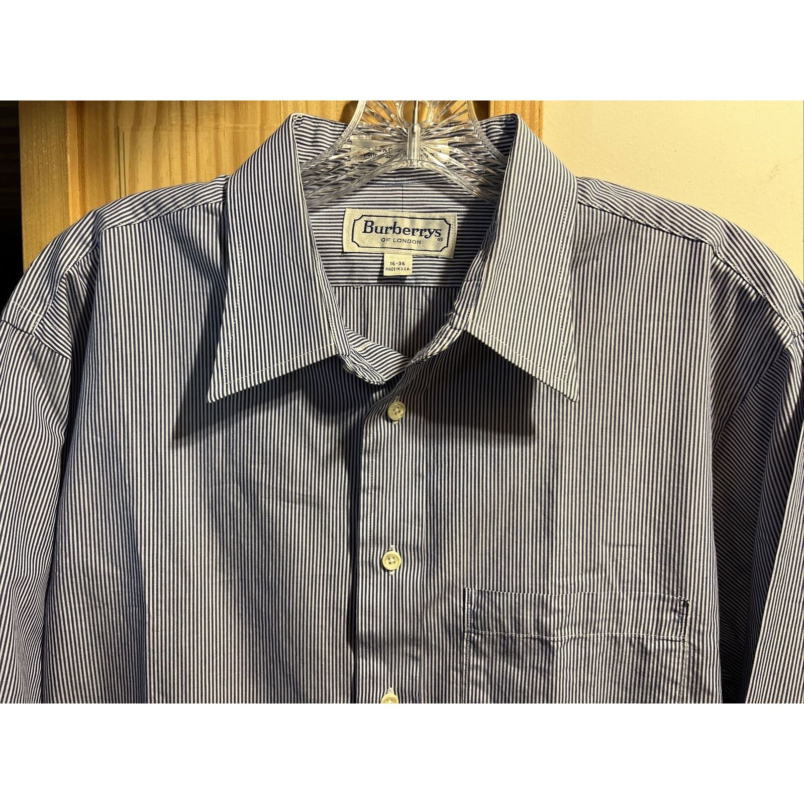 Burberry Burberrys Men’s 16 36 Blue White Striped Button Cotton Shirt Size US XL / EU 56 / 4 - 4 Thumbnail