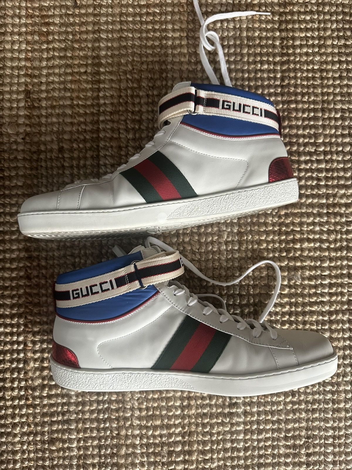 Gucci Gucci Ayers Stripe Ace High Top Men's White Sneakers Size US 12 / EU 45 - 8 Thumbnail