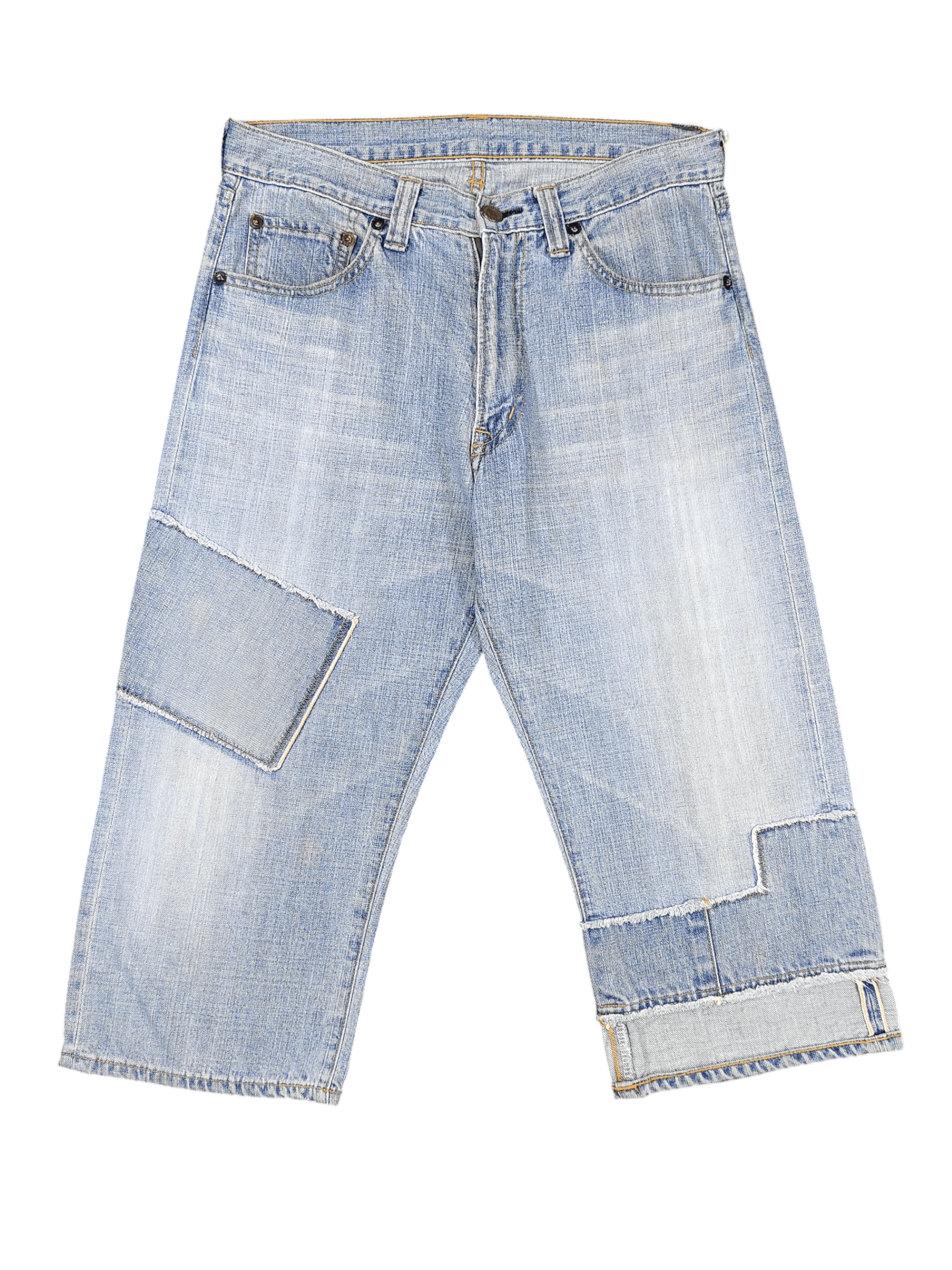 00s Blue Way🇯🇵Patchwork Panel Raw Edge Layered Denim